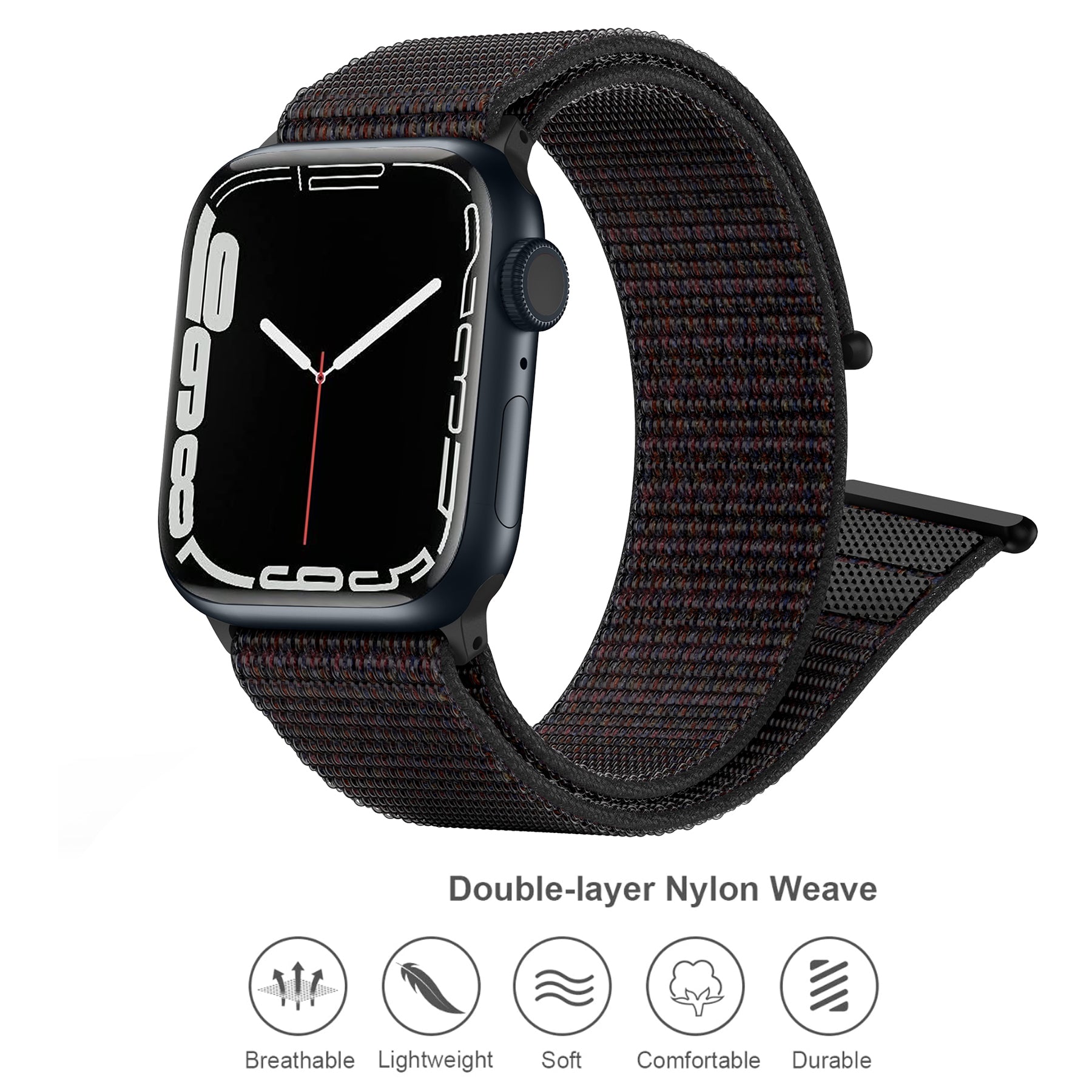 For Apple Watch Series 9 8 7 41mm / 6 5 4 SE (2023) SE (2022) SE 40mm / 3 2 1 38mm Nylon Watch Band Adjustable Magic Tape Strap - Rainbow