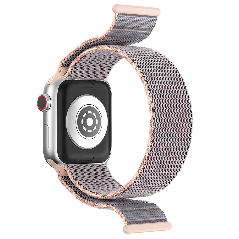 For Apple Watch Series 9 8 7 41mm / 6 5 4 SE (2023) SE (2022) SE 40mm / 3 2 1 38mm Nylon Watch Band Adjustable Magic Tape Strap - Pink