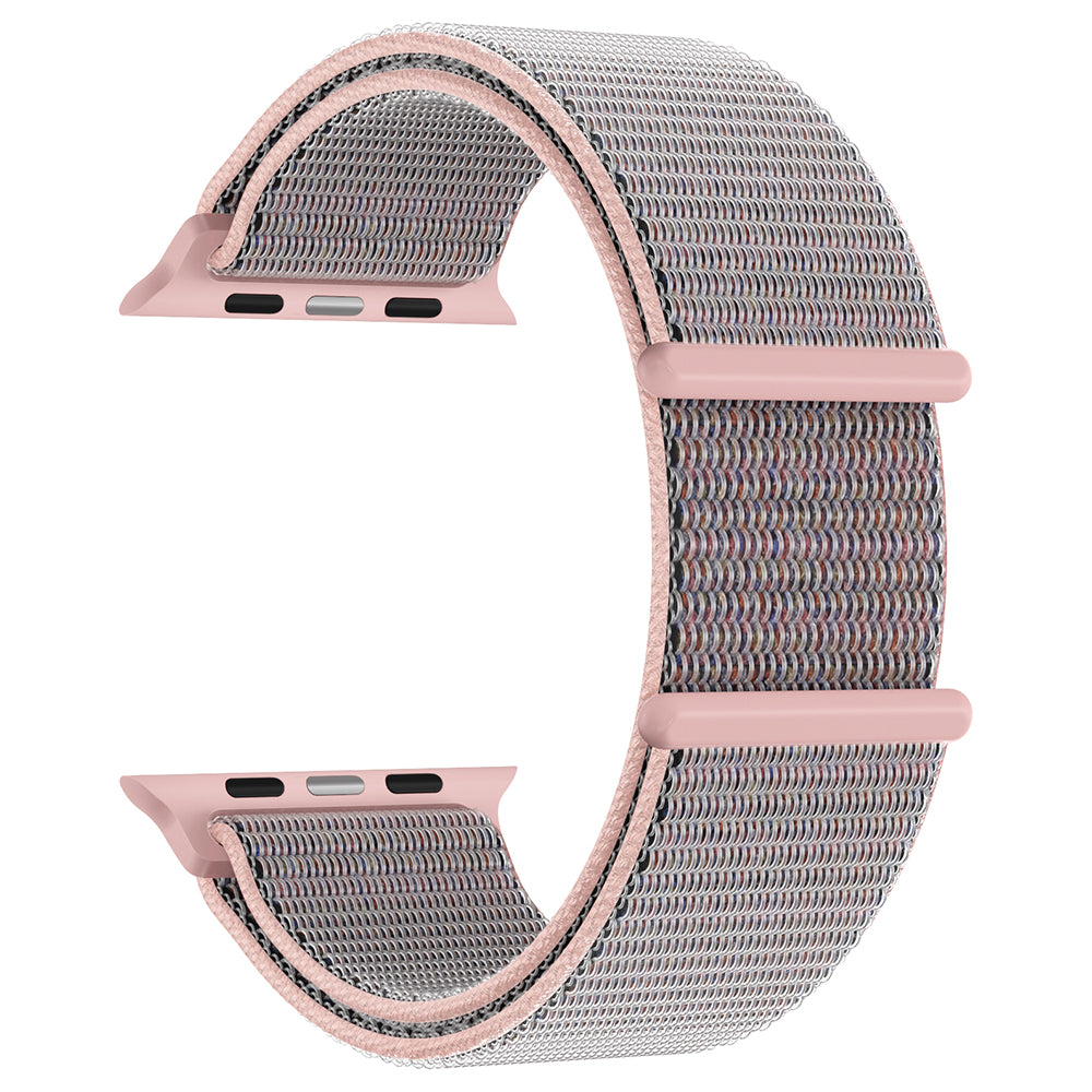 For Apple Watch Series 9 8 7 41mm / 6 5 4 SE (2023) SE (2022) SE 40mm / 3 2 1 38mm Nylon Watch Band Adjustable Magic Tape Strap - Pink