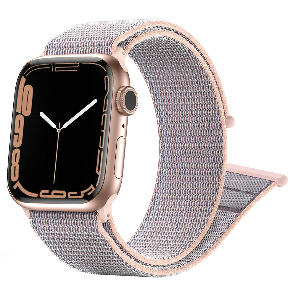 For Apple Watch Series 9 8 7 41mm / 6 5 4 SE (2023) SE (2022) SE 40mm / 3 2 1 38mm Nylon Watch Band Adjustable Magic Tape Strap - Pink