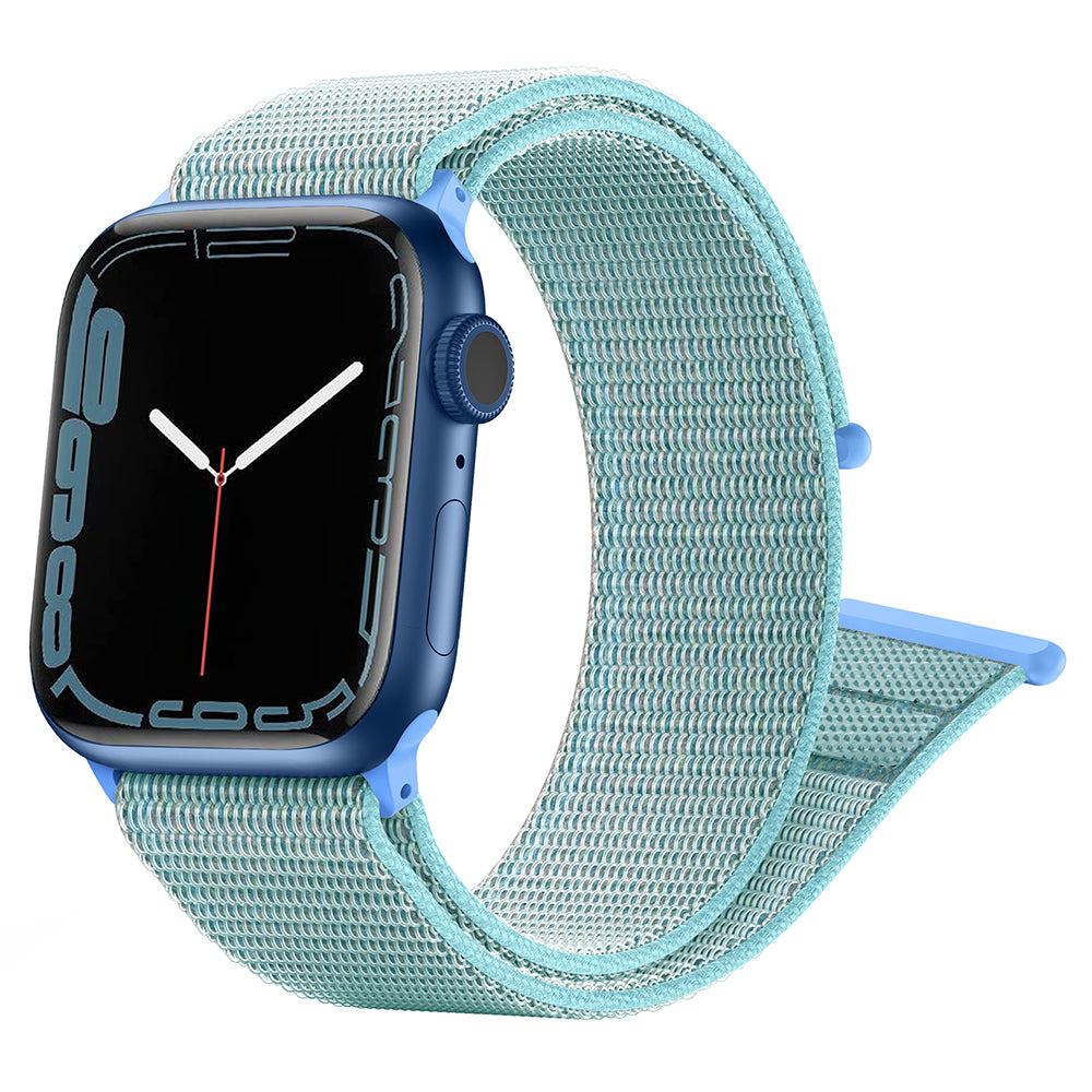 For Apple Watch Series 9 8 7 41mm / 6 5 4 SE (2023) SE (2022) SE 40mm / 3 2 1 38mm Nylon Watch Band Adjustable Magic Tape Strap - Lake Blue