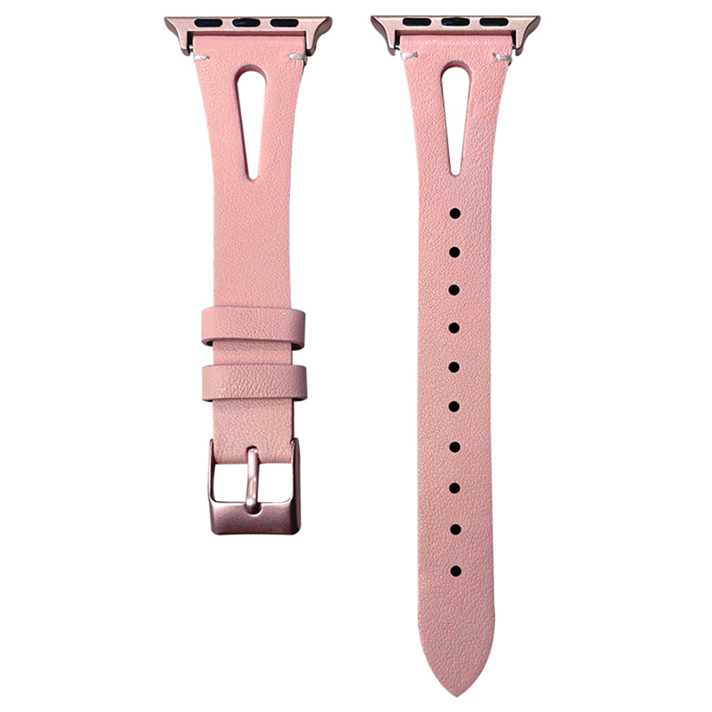 For Apple Watch Series 9 8 7 41mm / 6 5 4 SE (2023) SE (2022) SE 40mm / 3 2 1 38mm Split Leather Watch Strap - Pink