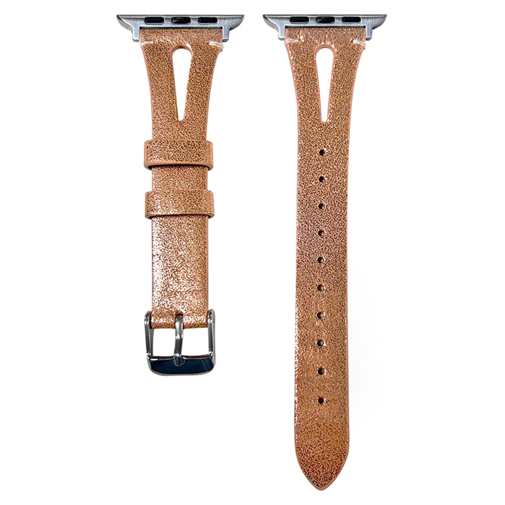 For Apple Watch Series 9 8 7 41mm / 6 5 4 SE (2023) SE (2022) SE 40mm / 3 2 1 38mm Split Leather Watch Strap - Rose Gold