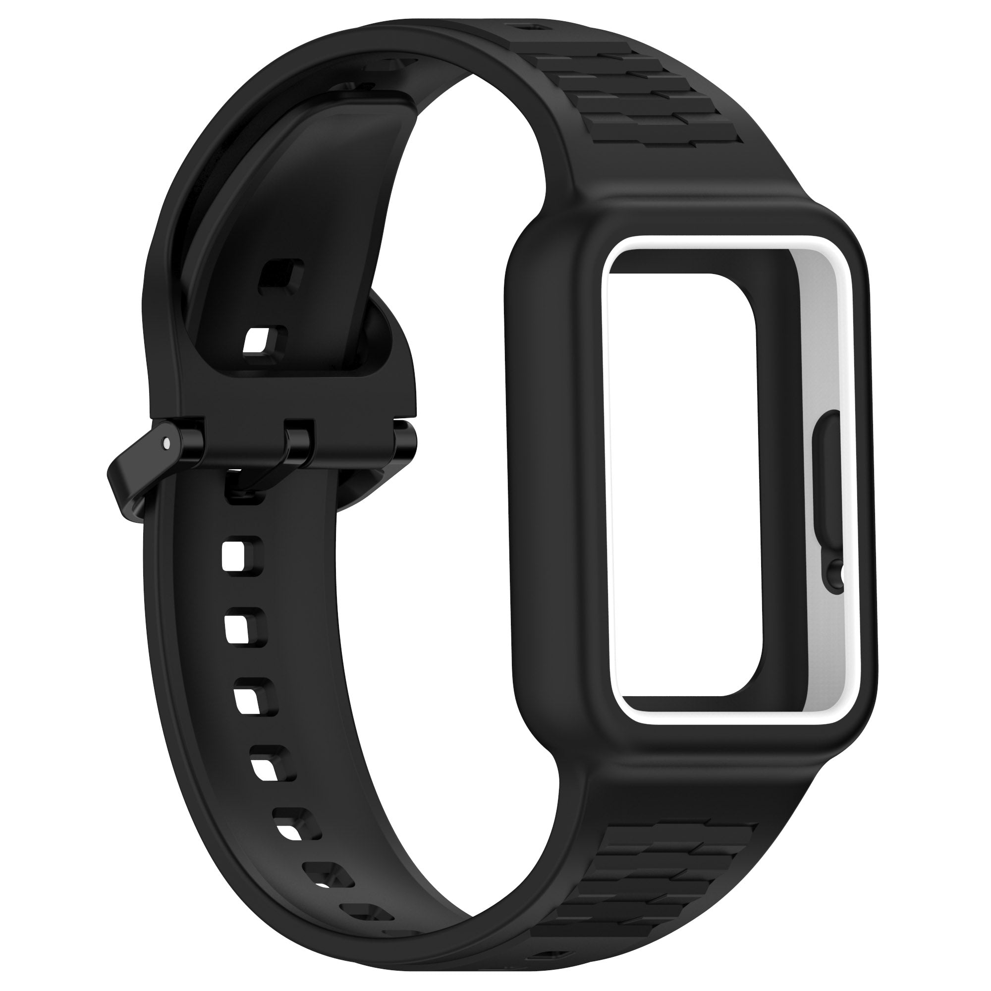 For Samsung Galaxy Fit3 SM-R390 Soft Silicone Wristband Replacement Strap with Case - Black
