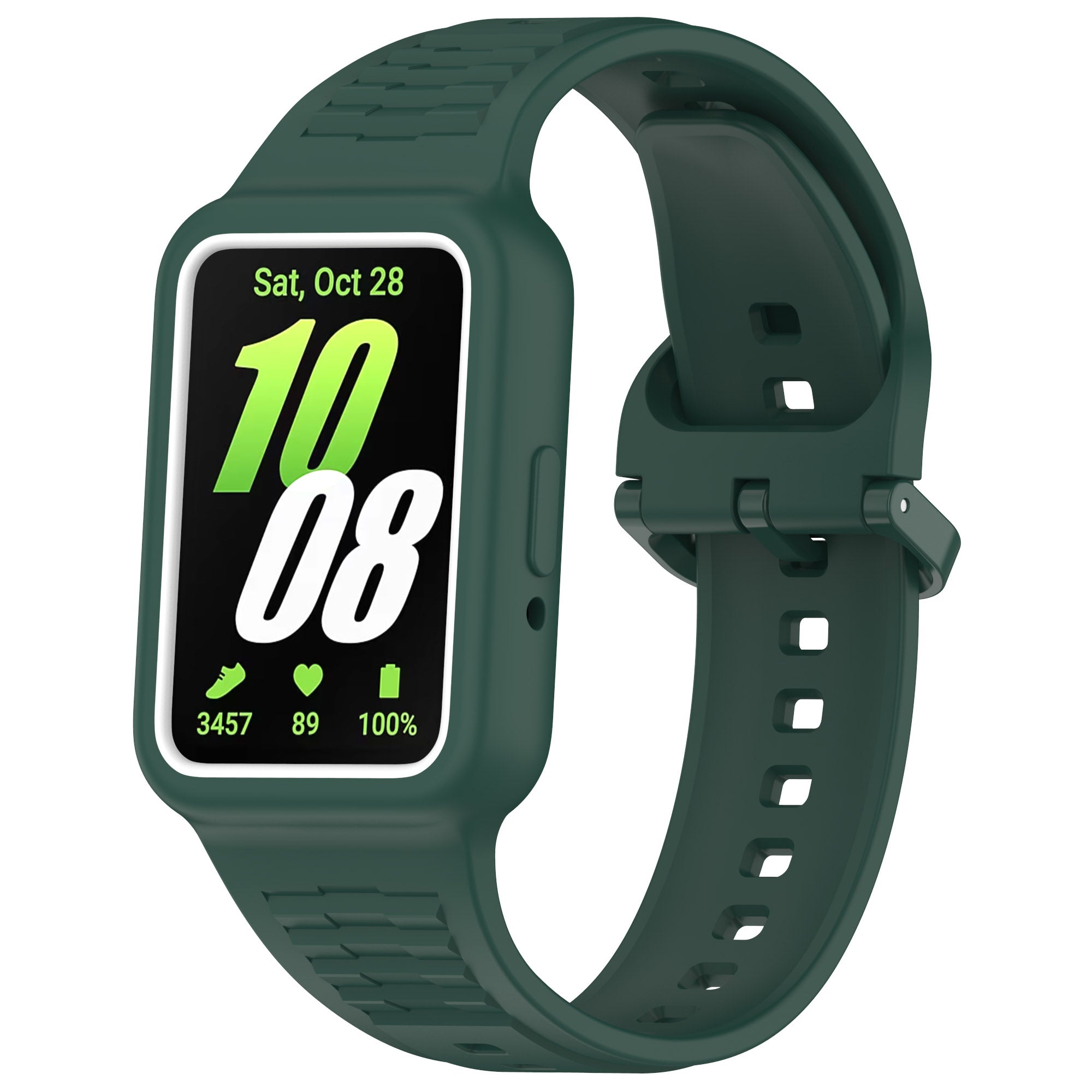 For Samsung Galaxy Fit3 SM-R390 Soft Silicone Wristband Replacement Strap with Case - Midnight Green