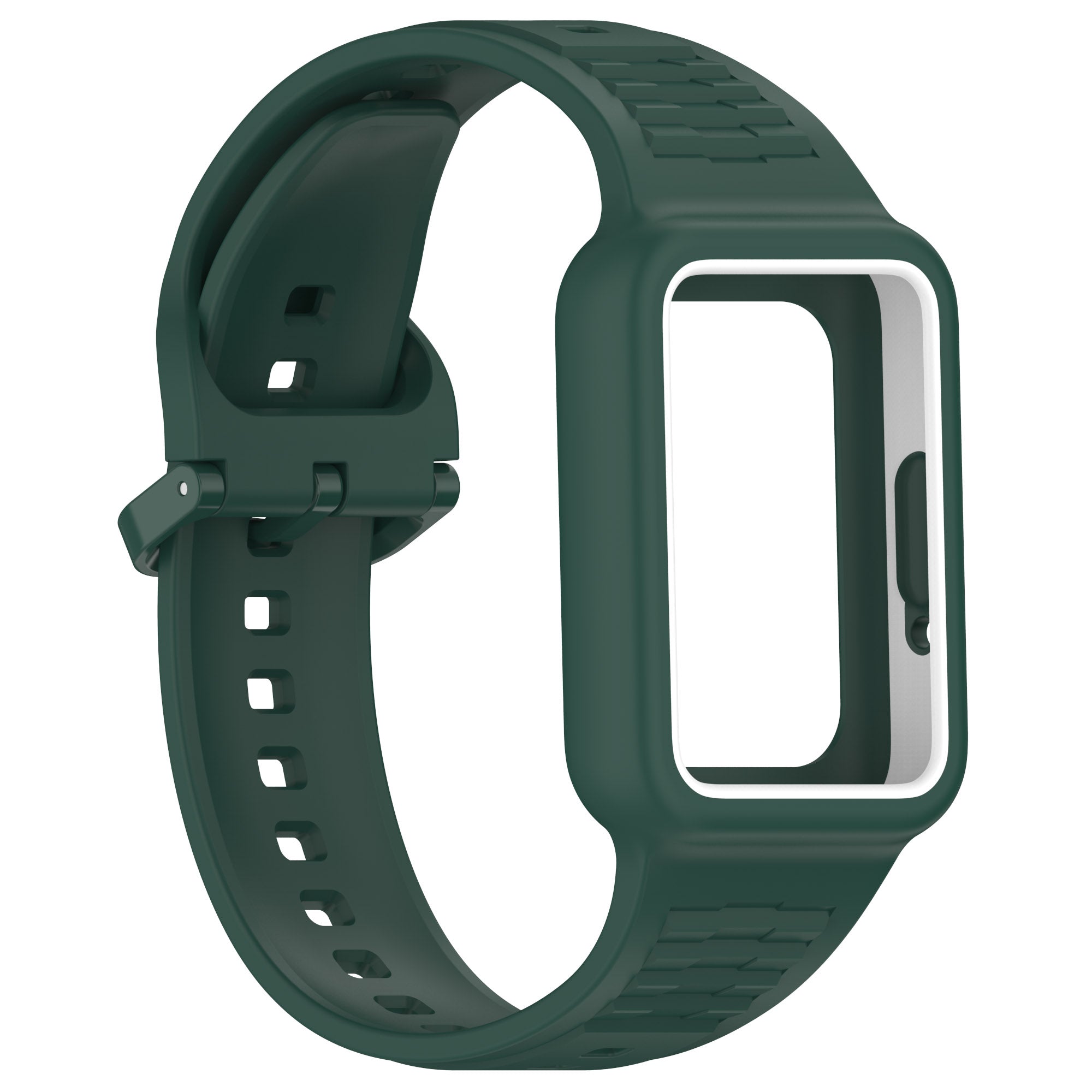 For Samsung Galaxy Fit3 SM-R390 Soft Silicone Wristband Replacement Strap with Case - Midnight Green