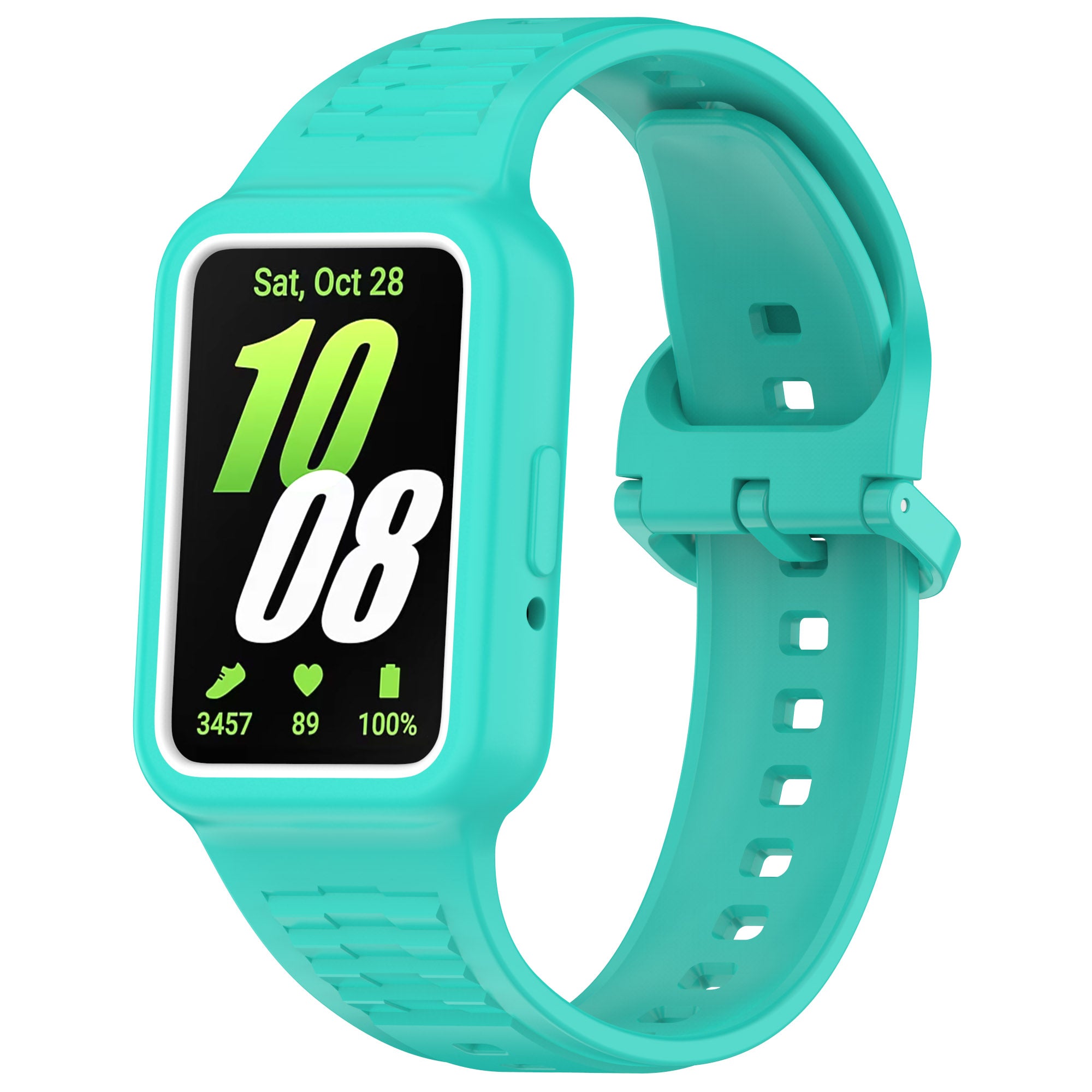 For Samsung Galaxy Fit3 SM-R390 Soft Silicone Wristband Replacement Strap with Case - Cyan