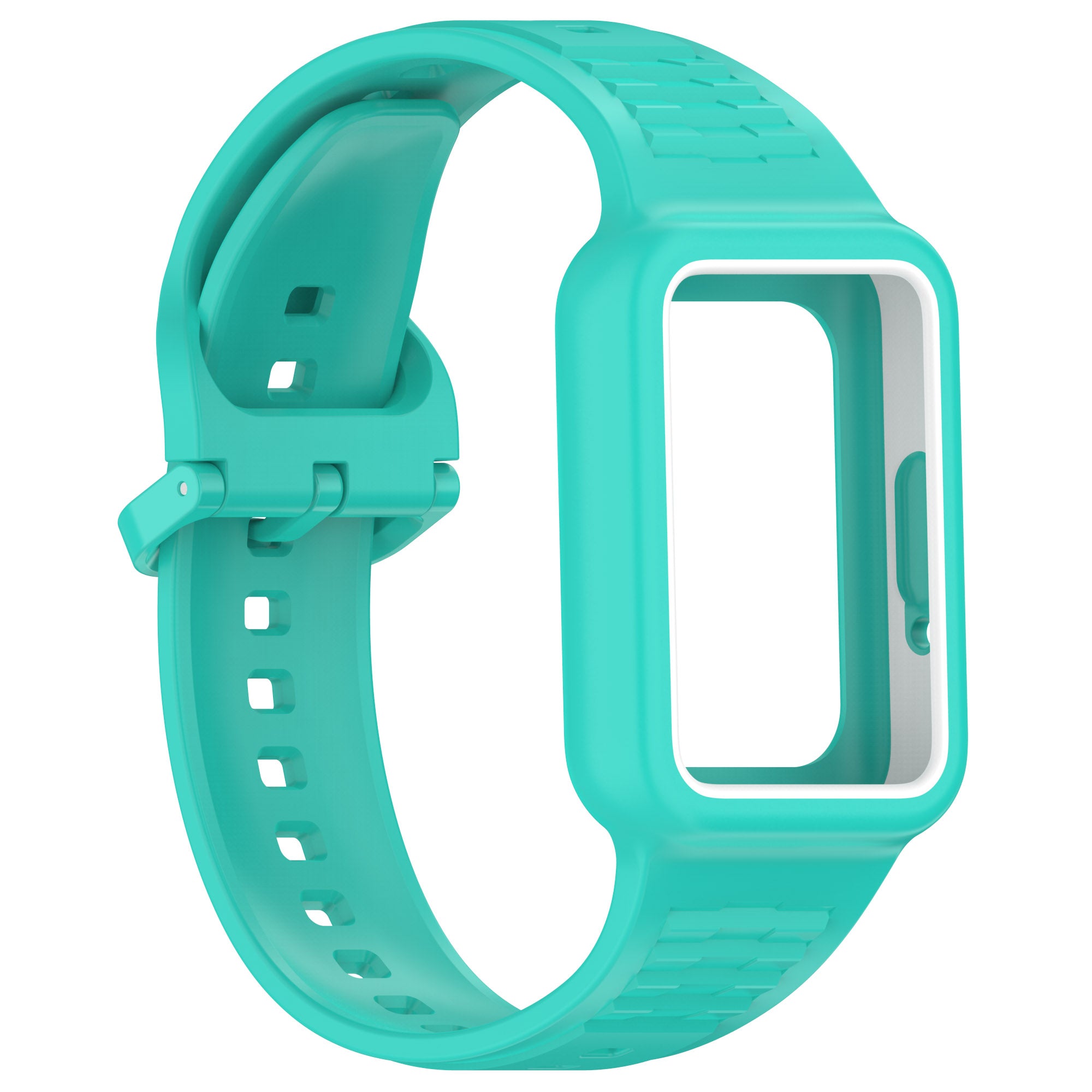 For Samsung Galaxy Fit3 SM-R390 Soft Silicone Wristband Replacement Strap with Case - Cyan