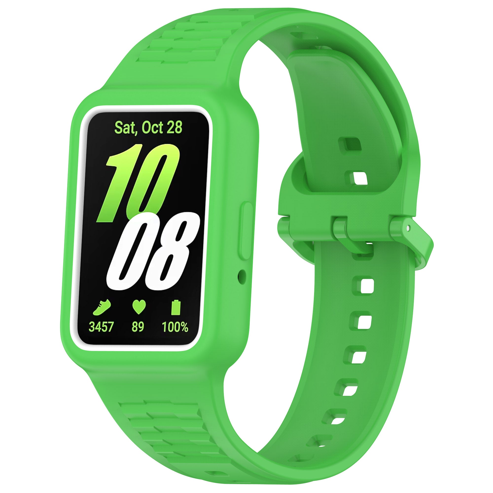 For Samsung Galaxy Fit3 SM-R390 Soft Silicone Wristband Replacement Strap with Case - Fluorescent Green