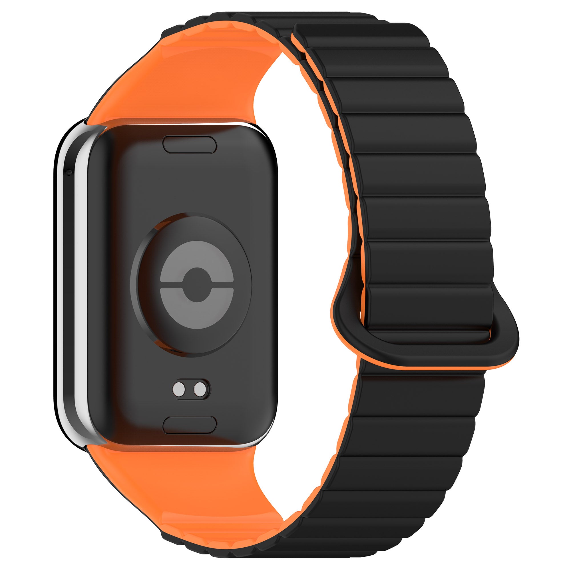 For Xiaomi Redmi Watch 4 / Smart Band 8 Pro Dual Color Watch Strap Magnetic Silicone Wrist Band - Black+Orange