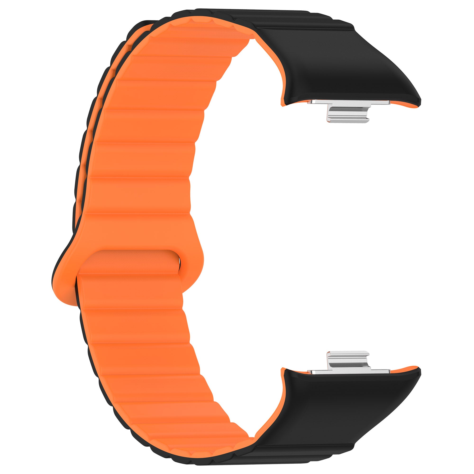 For Xiaomi Redmi Watch 4 / Smart Band 8 Pro Dual Color Watch Strap Magnetic Silicone Wrist Band - Black+Orange