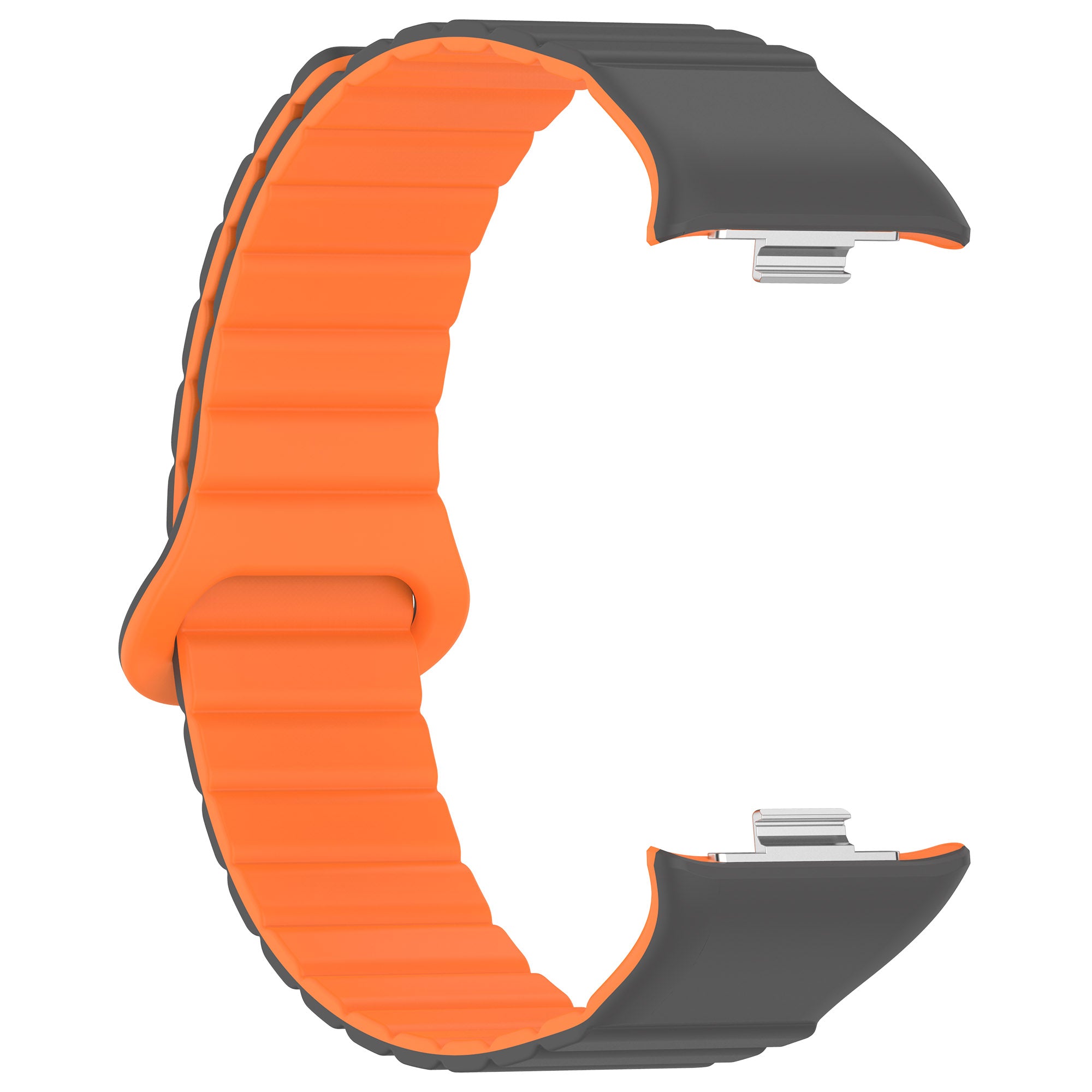 For Xiaomi Redmi Watch 4 / Smart Band 8 Pro Dual Color Watch Strap Magnetic Silicone Wrist Band - Grey+Orange