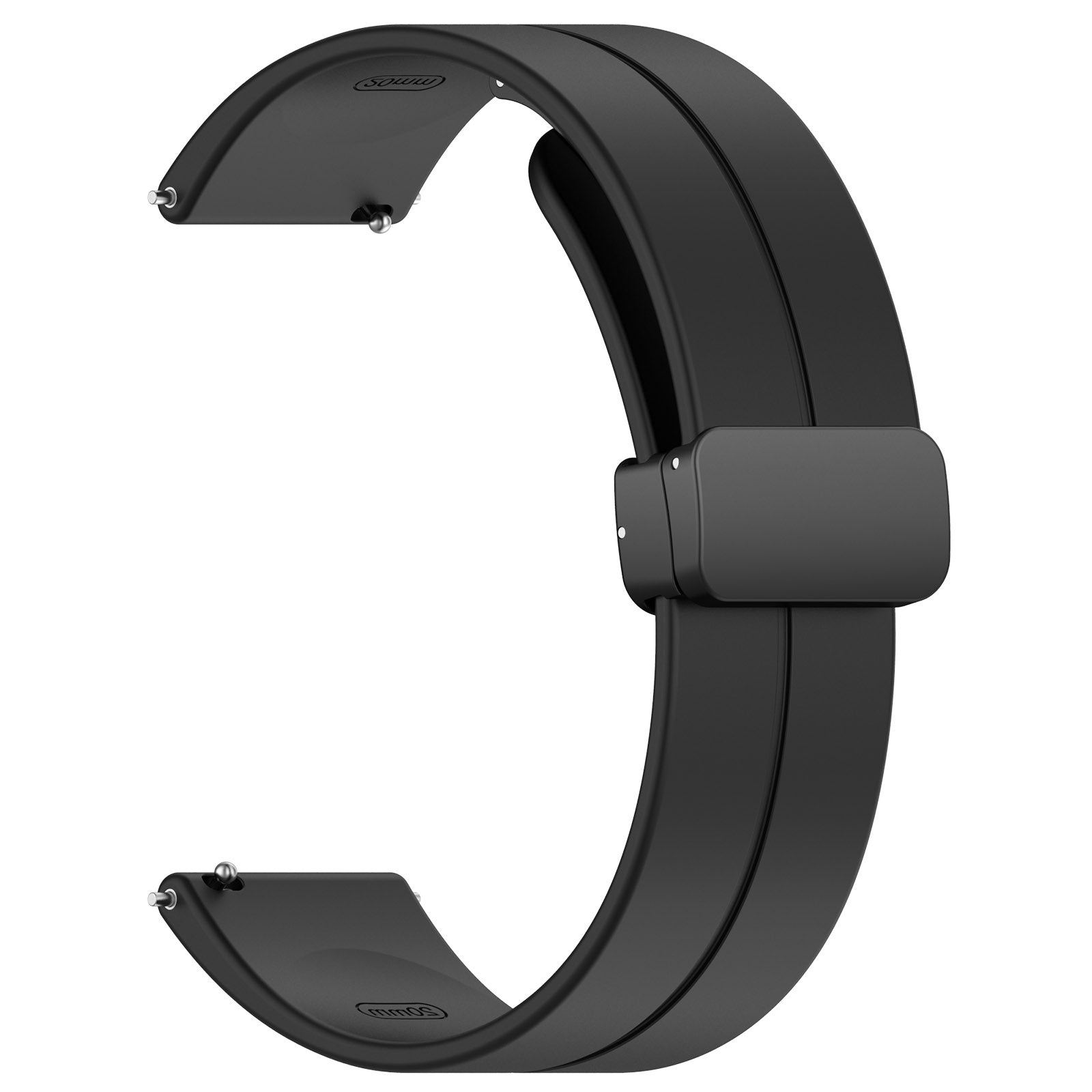 For Huawei / Samsung Universal 22mm Smartwatch Strap Magnetic Folding Buckle Silicone Band - Black