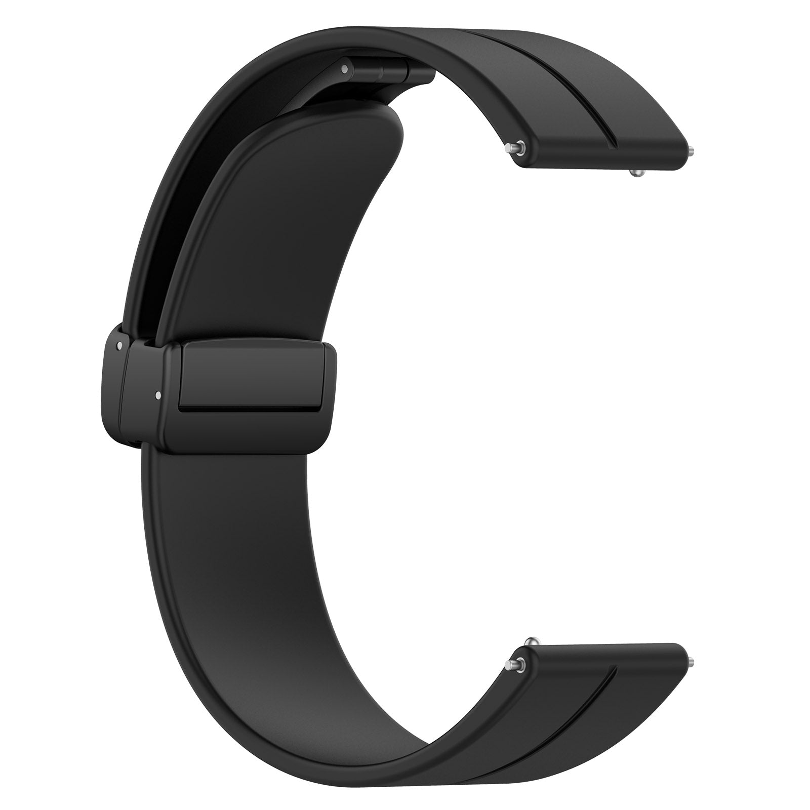 For Huawei / Samsung Universal 22mm Smartwatch Strap Magnetic Folding Buckle Silicone Band - Black