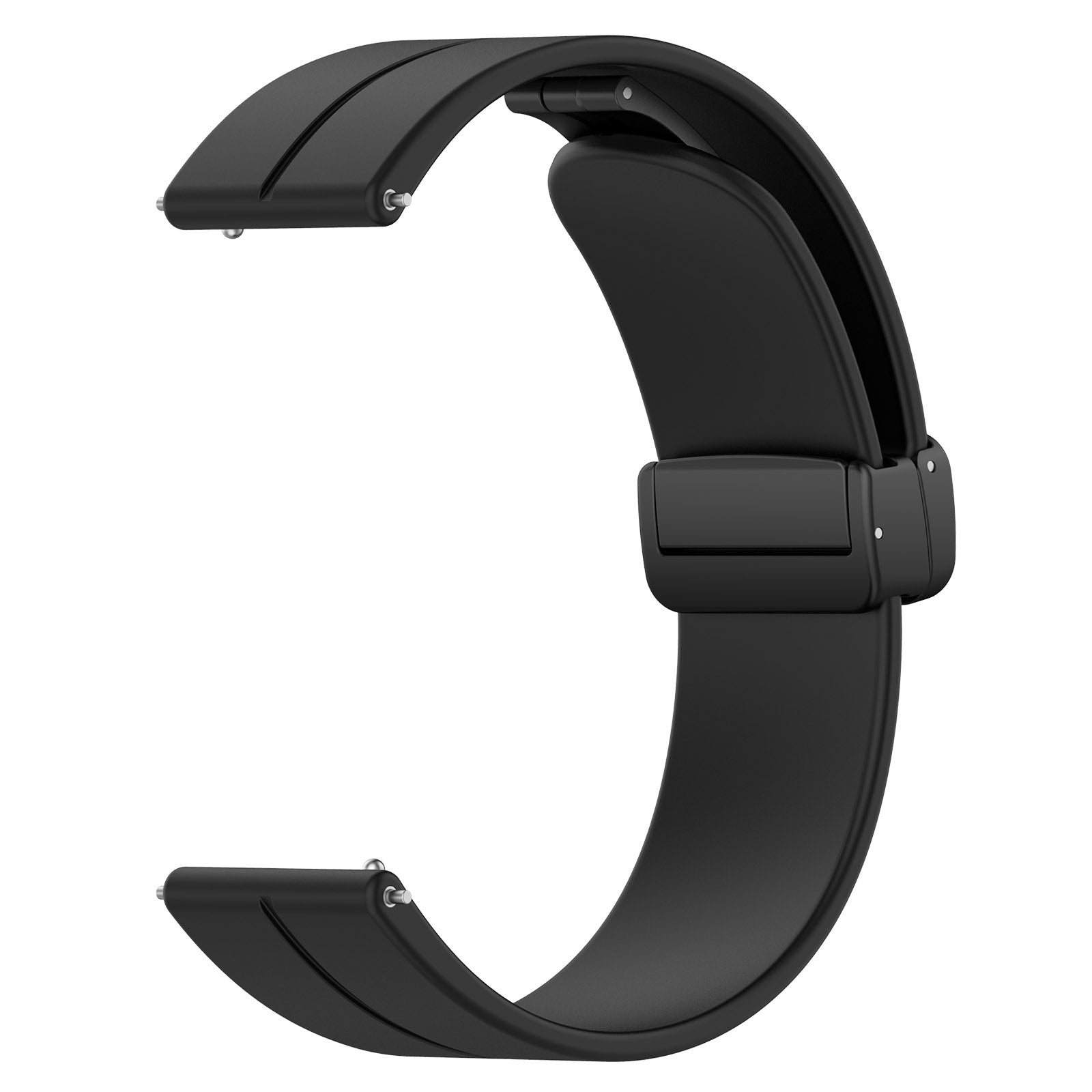 For Huawei / Samsung Universal 22mm Smartwatch Strap Magnetic Folding Buckle Silicone Band - Black