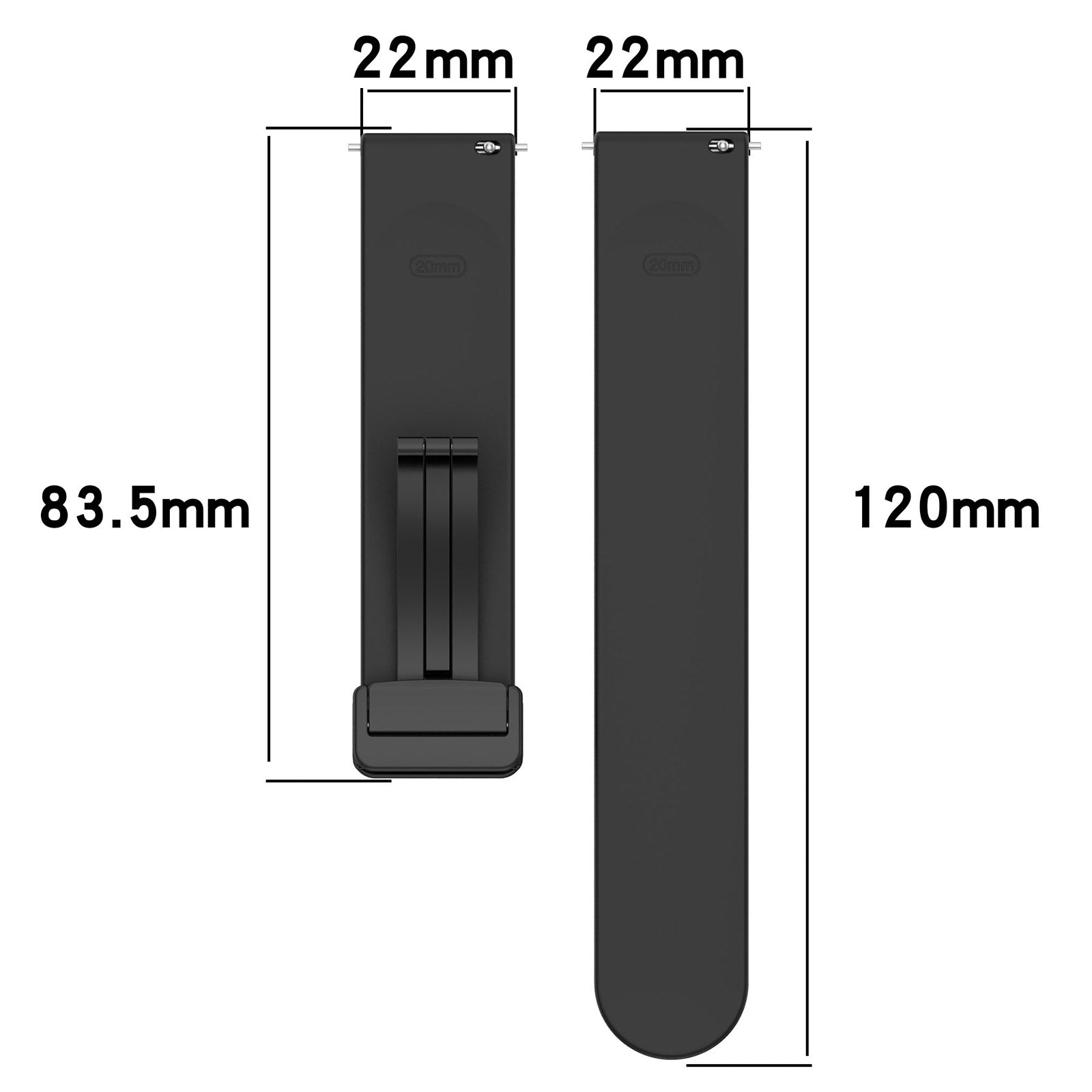 For Huawei / Samsung Universal 22mm Smartwatch Strap Magnetic Folding Buckle Silicone Band - Black