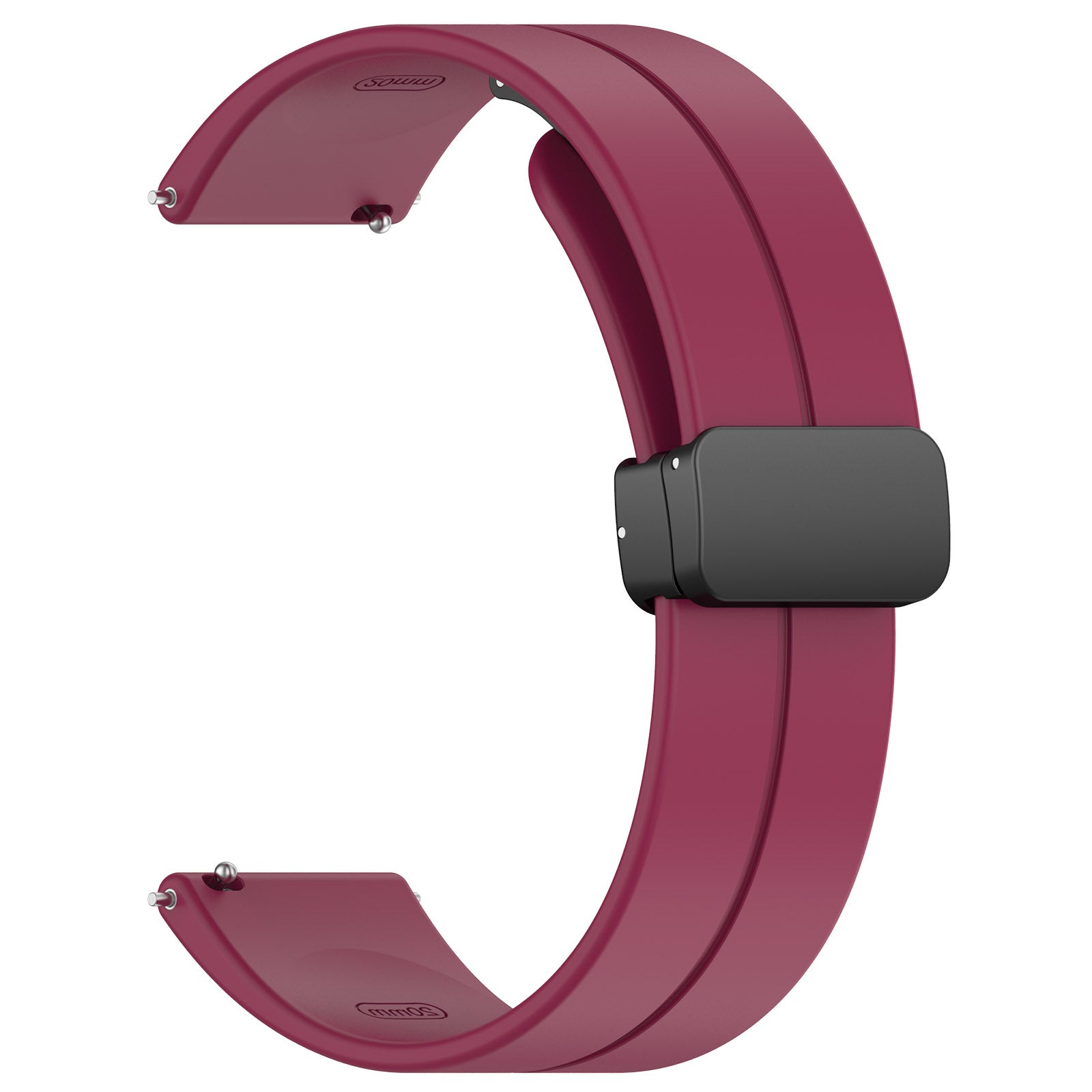 For Huawei / Samsung Universal 22mm Smartwatch Strap Magnetic Folding Buckle Silicone Band - Wine Red