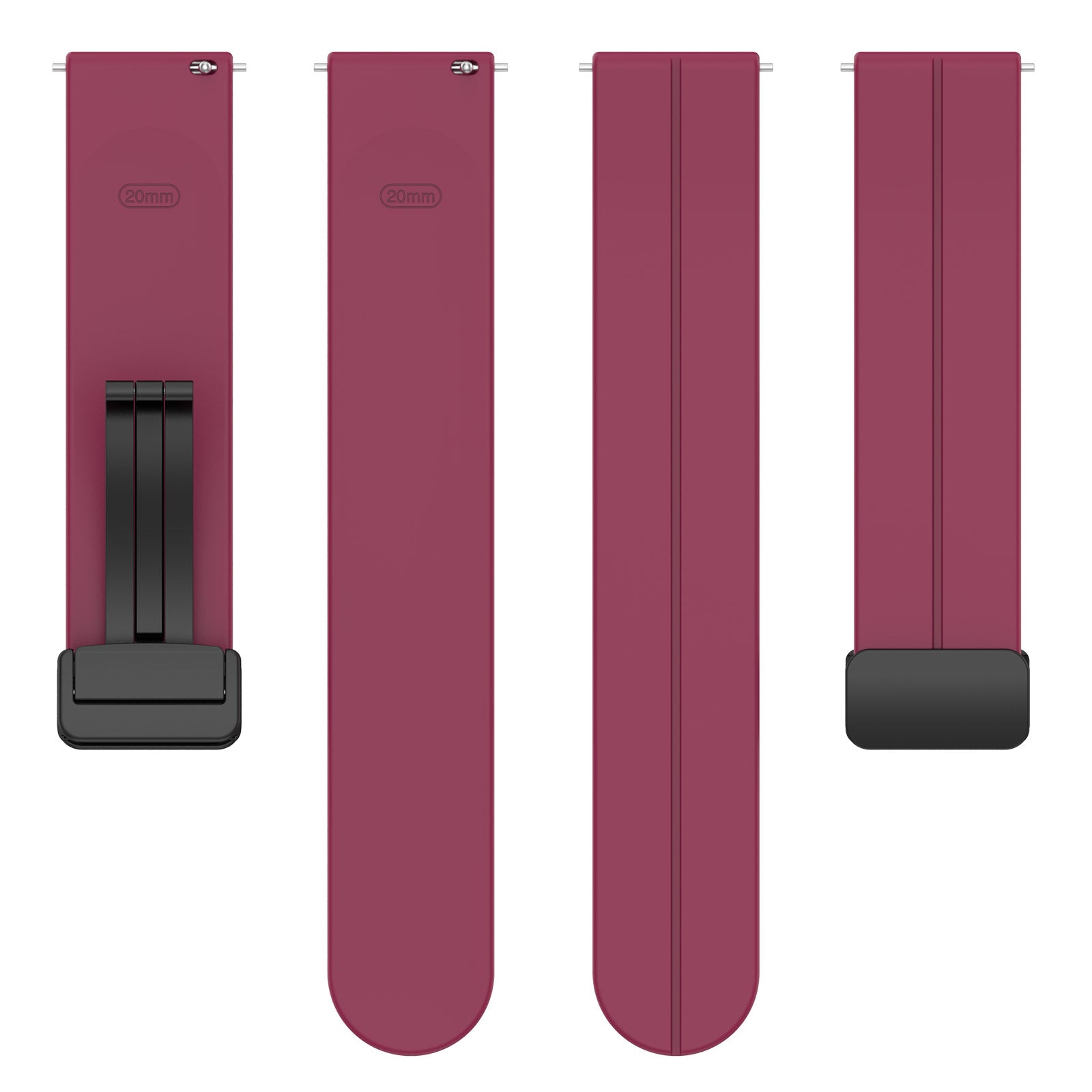 For Huawei / Samsung Universal 22mm Smartwatch Strap Magnetic Folding Buckle Silicone Band - Wine Red