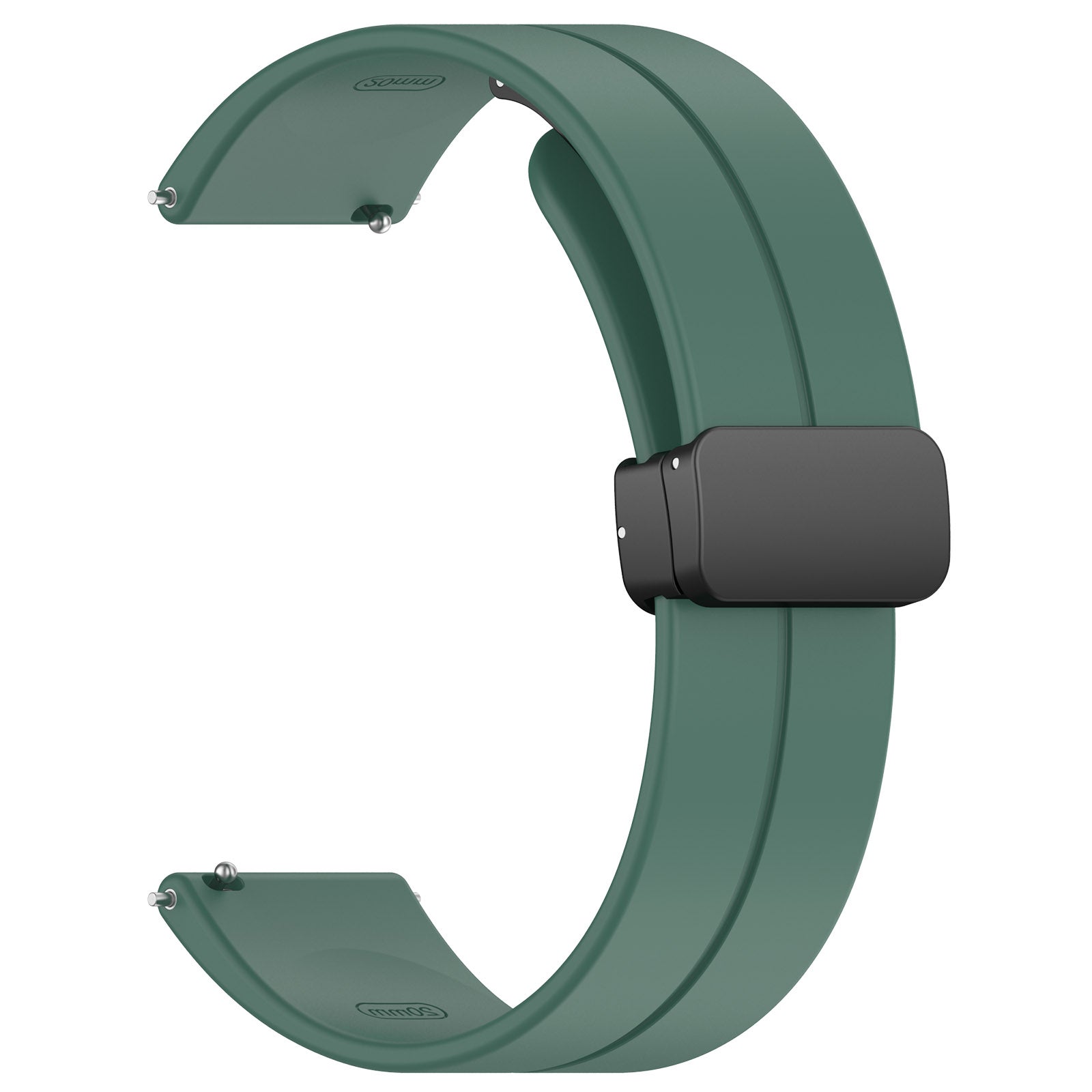 For Huawei / Samsung Universal 22mm Smartwatch Strap Magnetic Folding Buckle Silicone Band - Dark Green