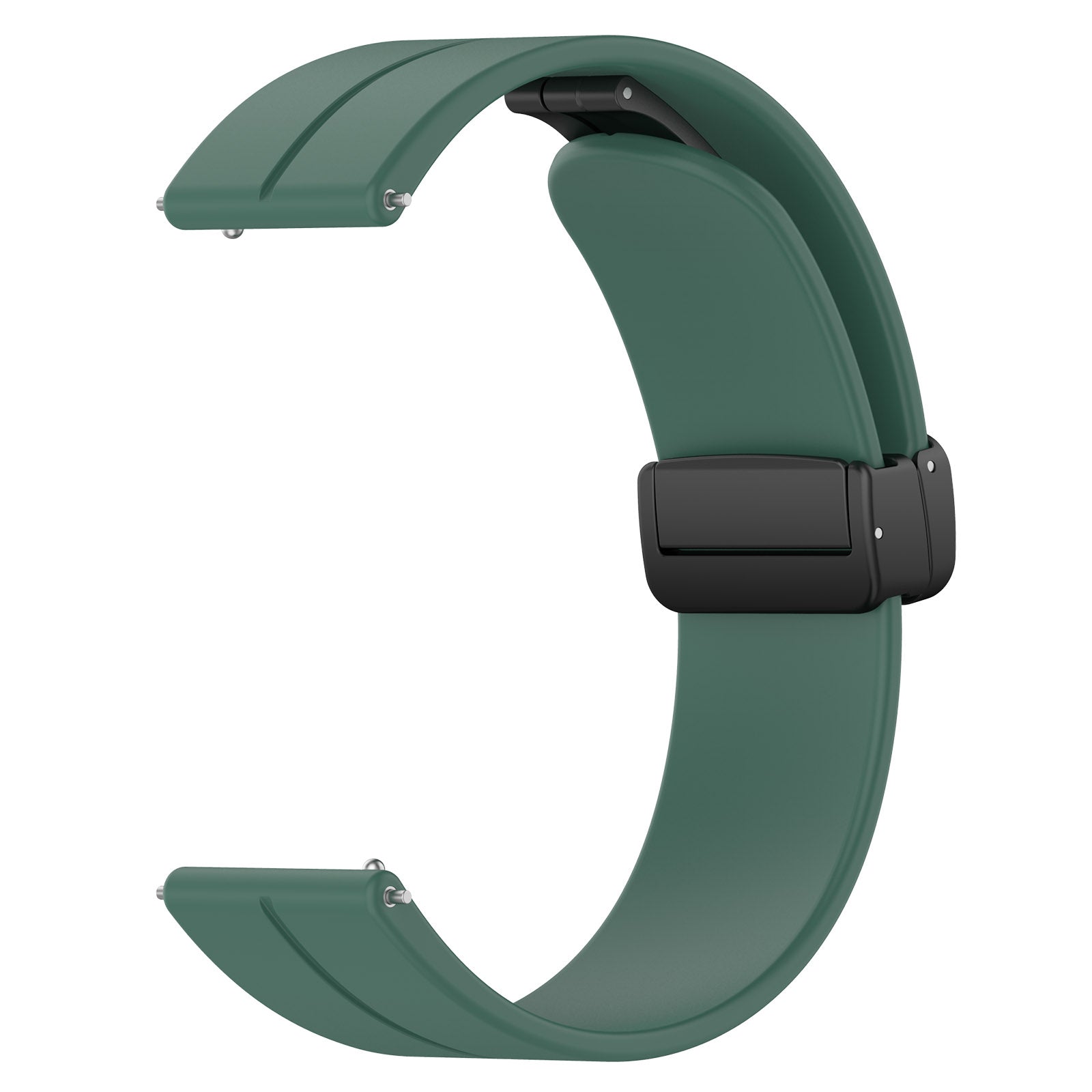 For Huawei / Samsung Universal 22mm Smartwatch Strap Magnetic Folding Buckle Silicone Band - Dark Green