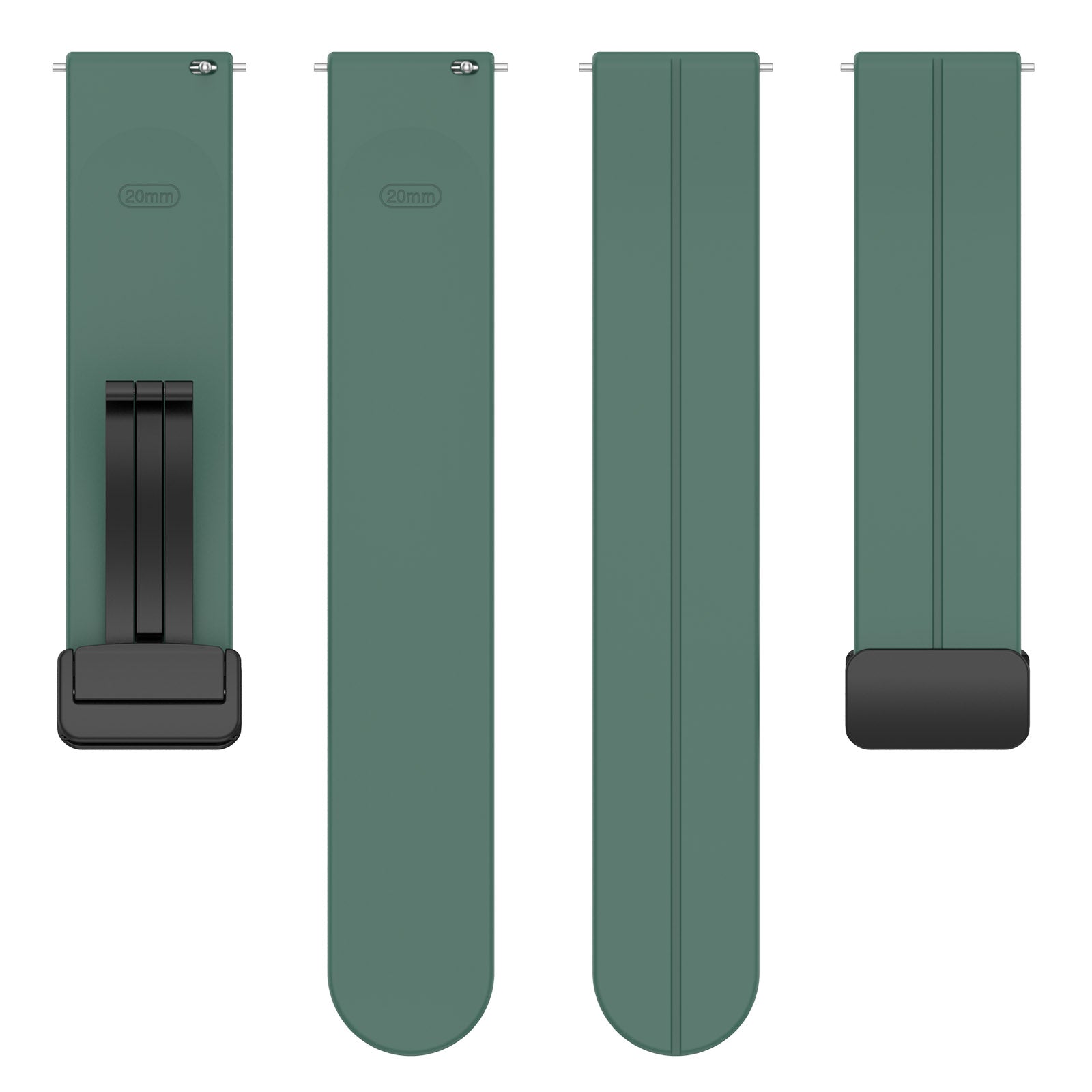 For Huawei / Samsung Universal 22mm Smartwatch Strap Magnetic Folding Buckle Silicone Band - Dark Green