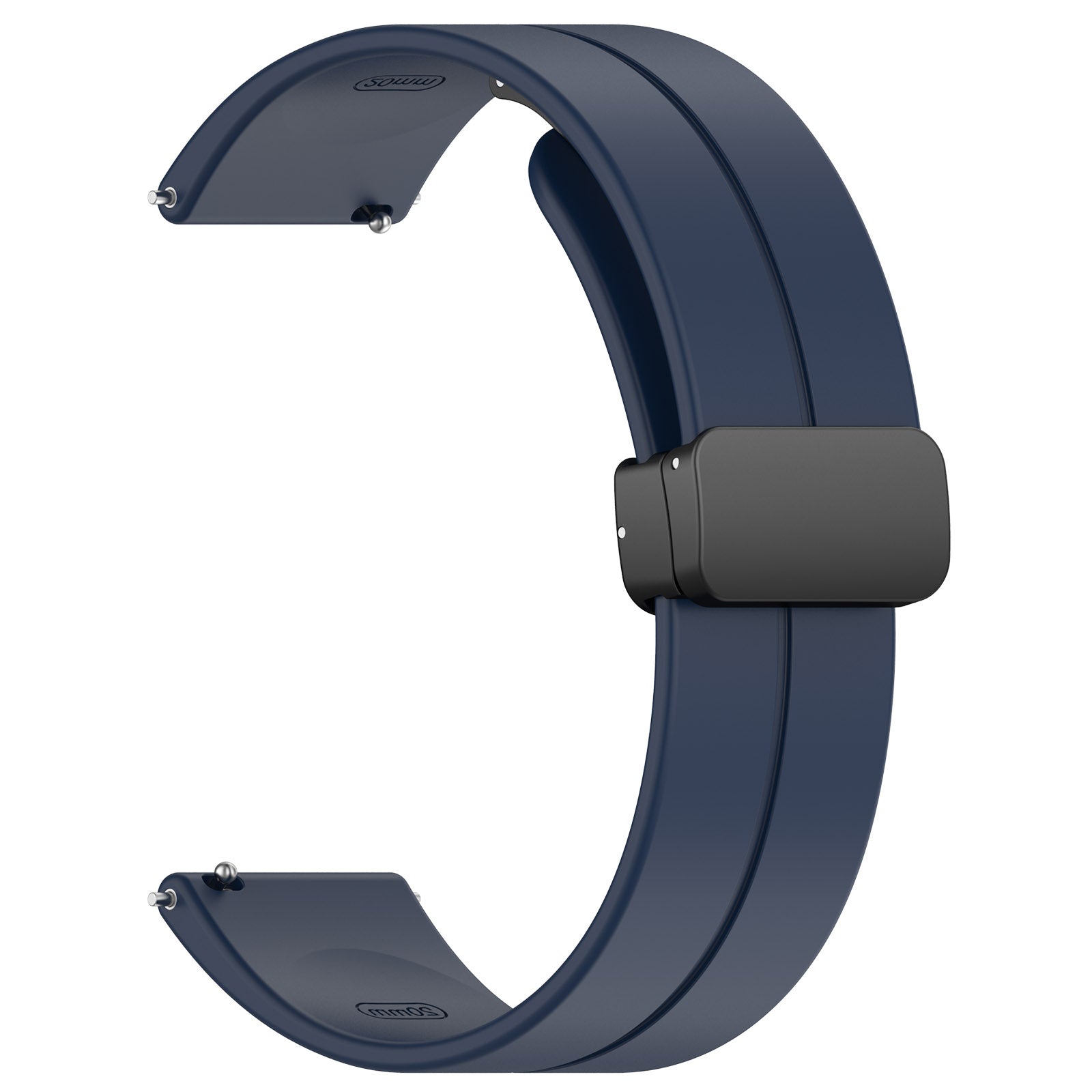 For Huawei / Samsung Universal 22mm Smartwatch Strap Magnetic Folding Buckle Silicone Band - Midnight Blue