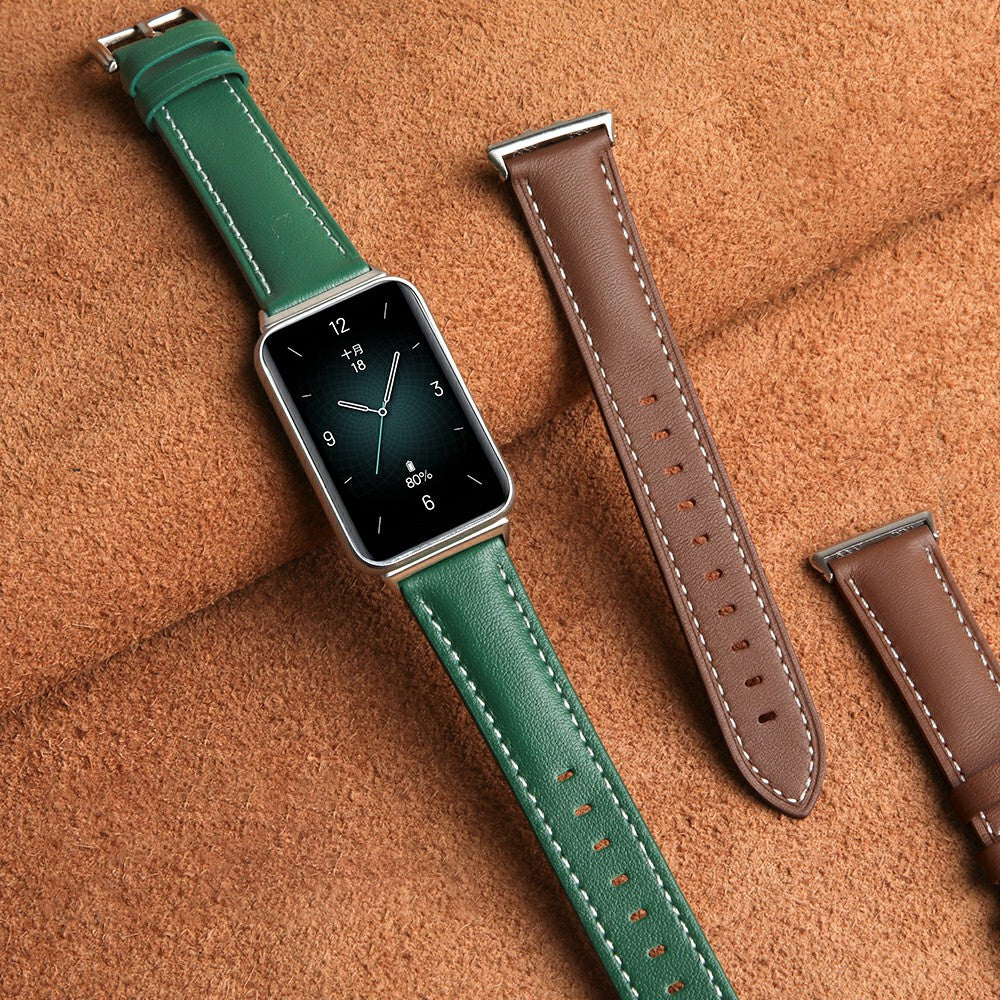 For Honor Band 9 Replacement Strap Genuine Cow Leather Watch Band - Green