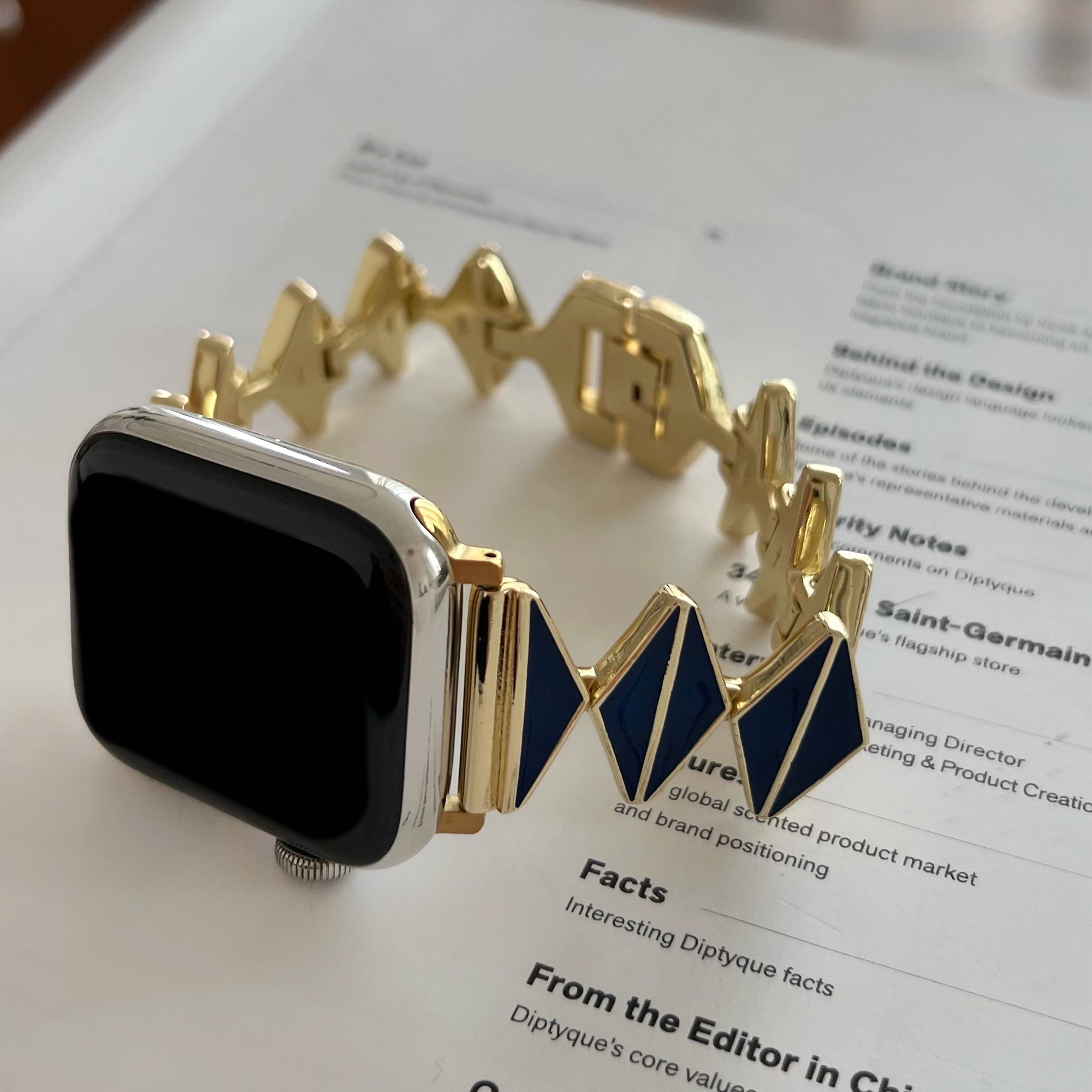 For Apple Watch Series 9 8 7 41mm / 6 5 4 SE (2022) SE (2023) SE 40mm / 3 2 1 38mm Watch Band Zinc Alloy Epoxy Strap - Blue / Gold Buckle