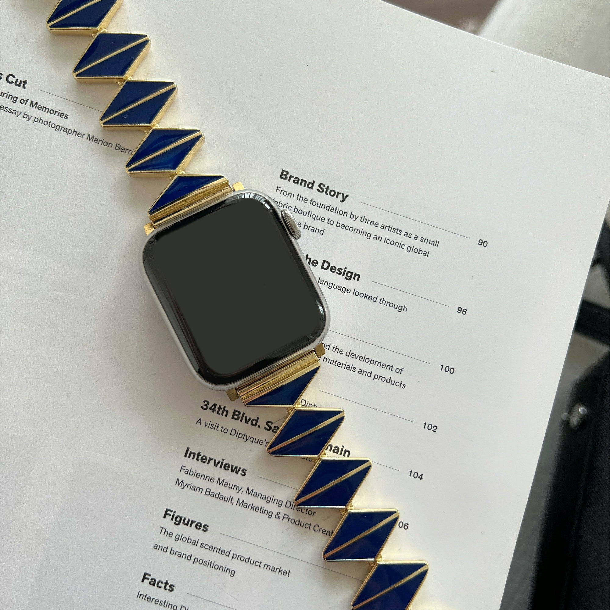 For Apple Watch Series 9 8 7 41mm / 6 5 4 SE (2022) SE (2023) SE 40mm / 3 2 1 38mm Watch Band Zinc Alloy Epoxy Strap - Blue / Gold Buckle