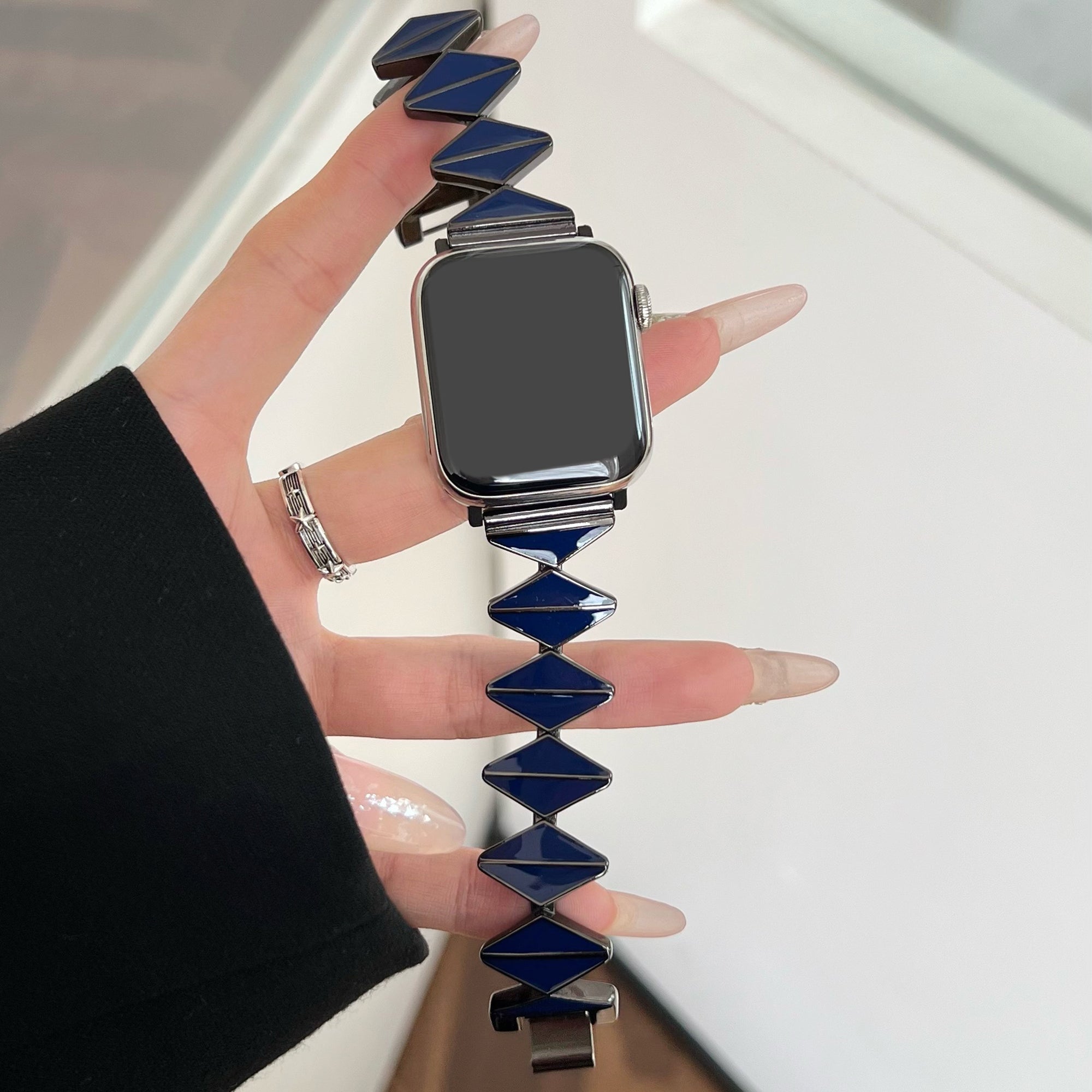 For Apple Watch Series 9 8 7 41mm / 6 5 4 SE (2022) SE (2023) SE 40mm / 3 2 1 38mm Watch Band Zinc Alloy Epoxy Strap - Blue / Black Buckle