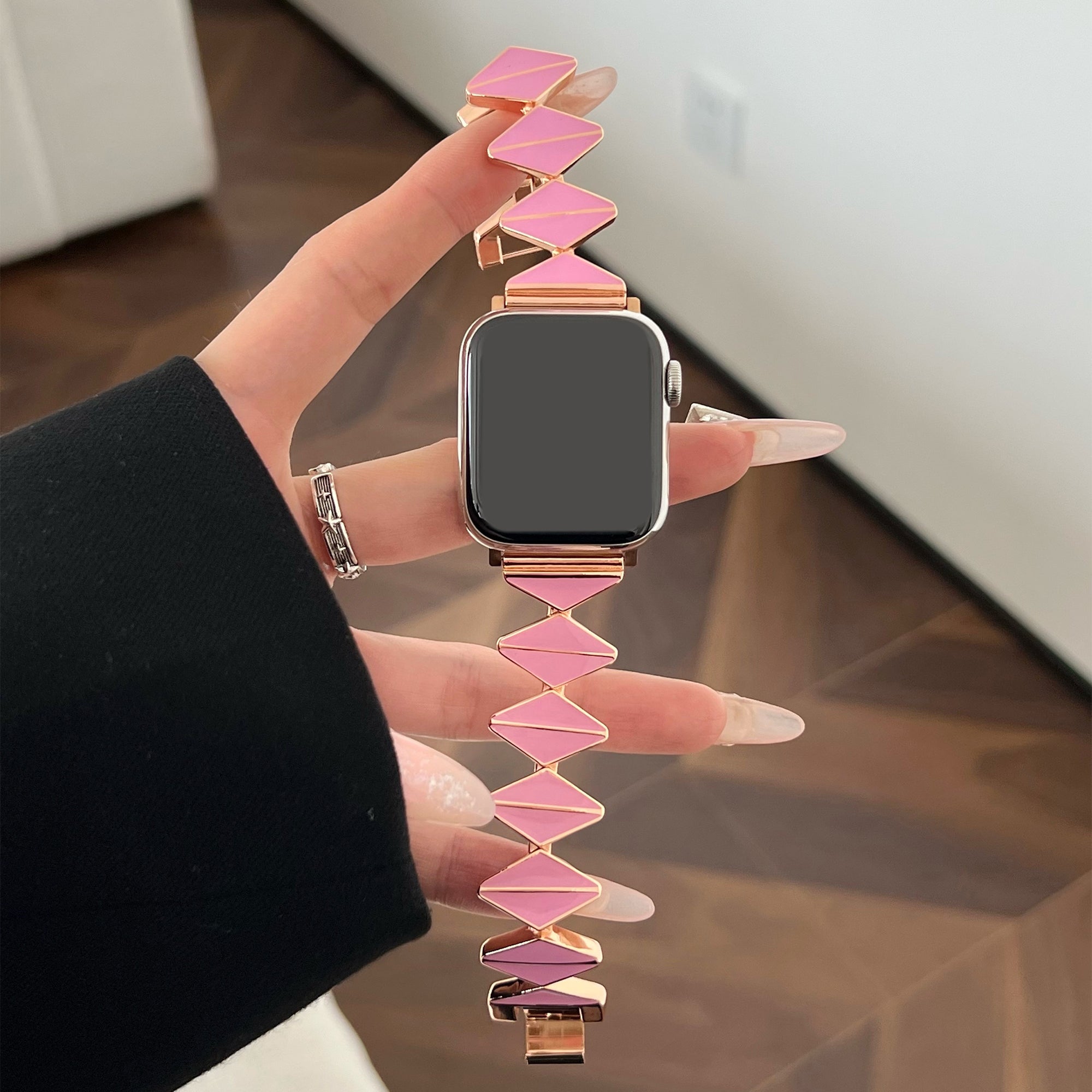 For Apple Watch Series 9 8 7 41mm / 6 5 4 SE (2022) SE (2023) SE 40mm / 3 2 1 38mm Watch Band Zinc Alloy Epoxy Strap - Pink / Rose Gold Buckle