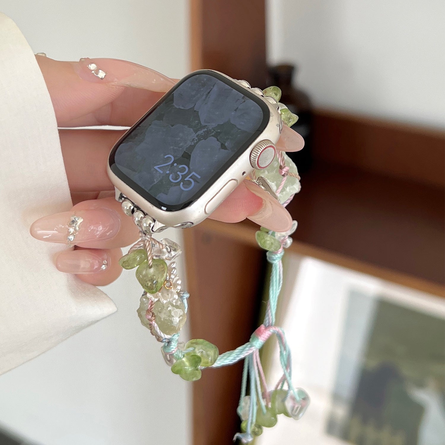For Apple Watch Series 9 8 7 41mm / 6 5 4 SE (2022) SE (2023) SE 40mm / 3 2 1 38mm Colored Stones Watch Band - Green