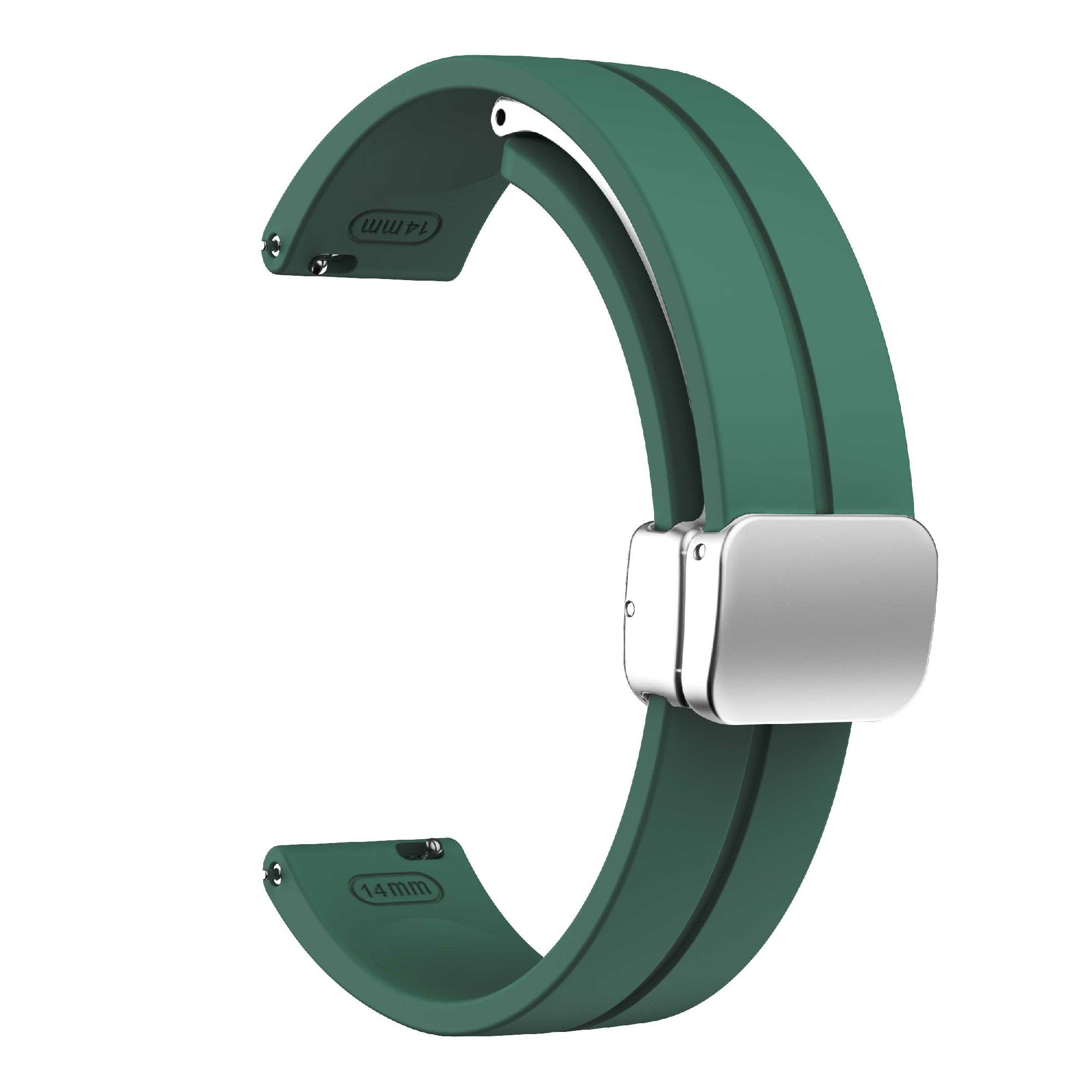 For Garmin Lily 2 Silicone Band Watch Strap with Magnetic Folding Buckle - Pine Needle Green with Silver Buckle