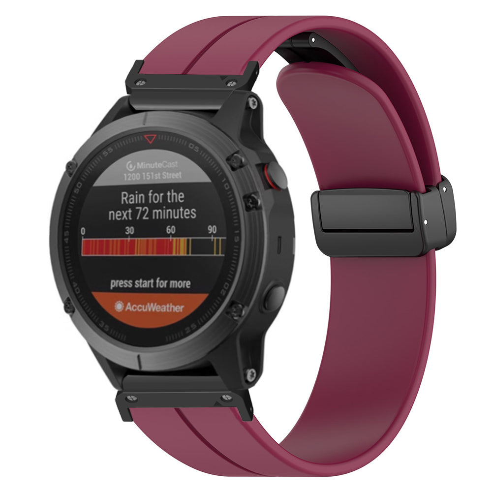 For Coros Vertix 2  /  Garmin Fenix 7X  /  6X  /  5X 26mm Watch Band Magnetic Buckle Silicone Strap - Wine Red