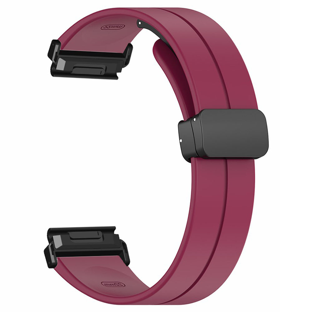 For Coros Vertix 2  /  Garmin Fenix 7X  /  6X  /  5X 26mm Watch Band Magnetic Buckle Silicone Strap - Wine Red