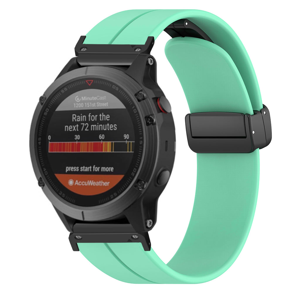 For Garmin Fenix 7 / 6 / 5 22mm Wrist Strap Flexible Silicone Watch Band with Magnetic Buckle - Mint Green