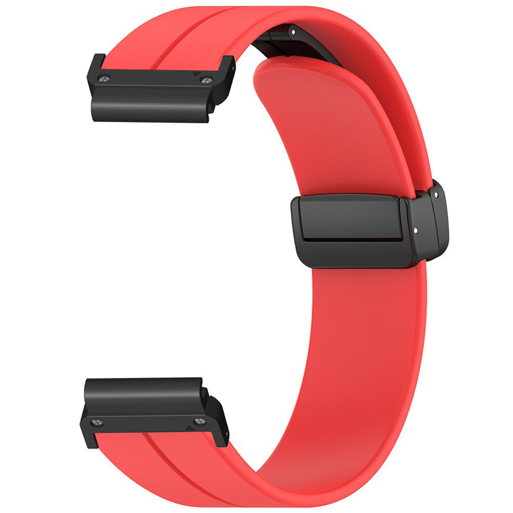 For Garmin Fenix 7 / 6 / 5 22mm Wrist Strap Flexible Silicone Watch Band with Magnetic Buckle - Red