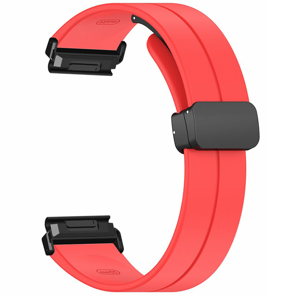 For Garmin Fenix 7 / 6 / 5 22mm Wrist Strap Flexible Silicone Watch Band with Magnetic Buckle - Red