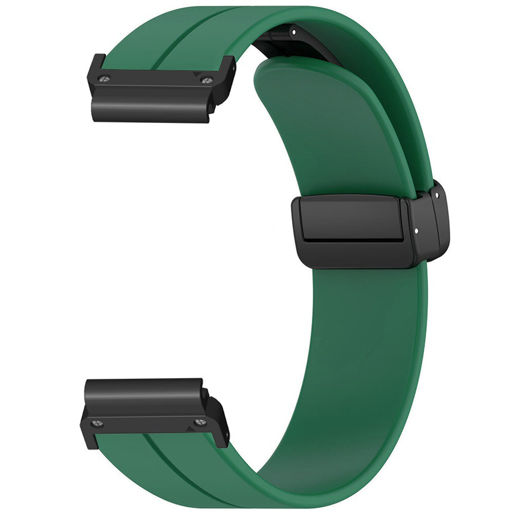 For Garmin Fenix 7 / 6 / 5 22mm Wrist Strap Flexible Silicone Watch Band with Magnetic Buckle - Army Green