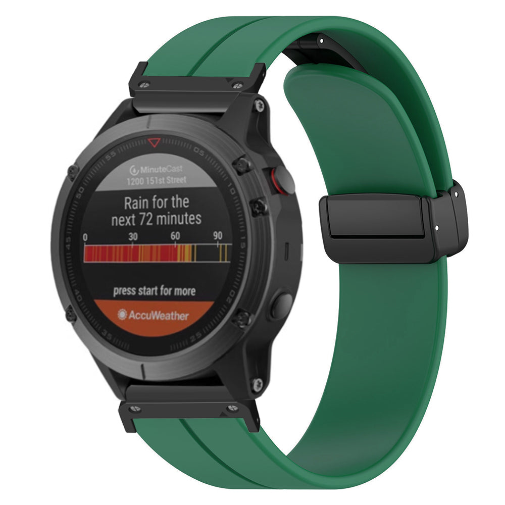 For Garmin Fenix 7 / 6 / 5 22mm Wrist Strap Flexible Silicone Watch Band with Magnetic Buckle - Army Green