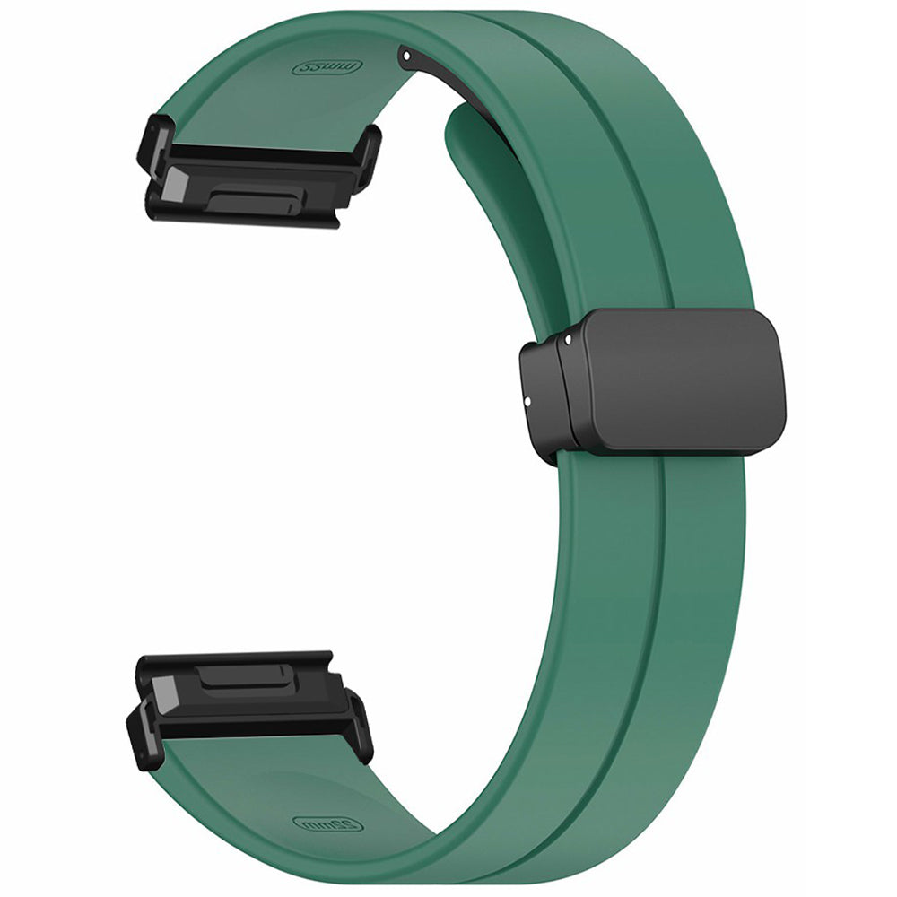 For Garmin Fenix 7 / 6 / 5 22mm Wrist Strap Flexible Silicone Watch Band with Magnetic Buckle - Army Green