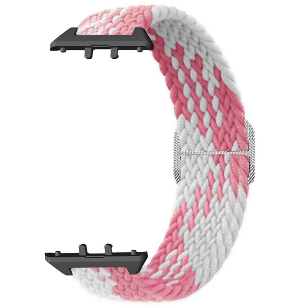 For Samsung Galaxy Fit3 Replacement Band 12mm Nylon Braided Watch Strap - Pink / White