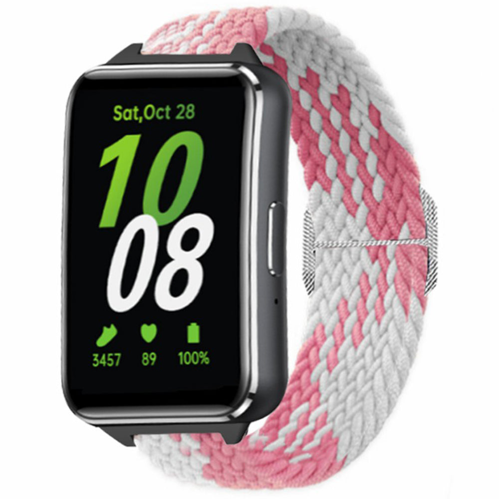 For Samsung Galaxy Fit3 Replacement Band 12mm Nylon Braided Watch Strap - Pink / White