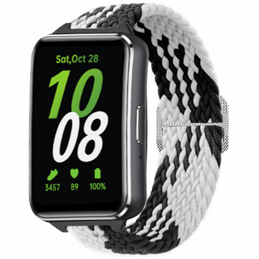 For Samsung Galaxy Fit3 Replacement Band 12mm Nylon Braided Watch Strap - Black / White