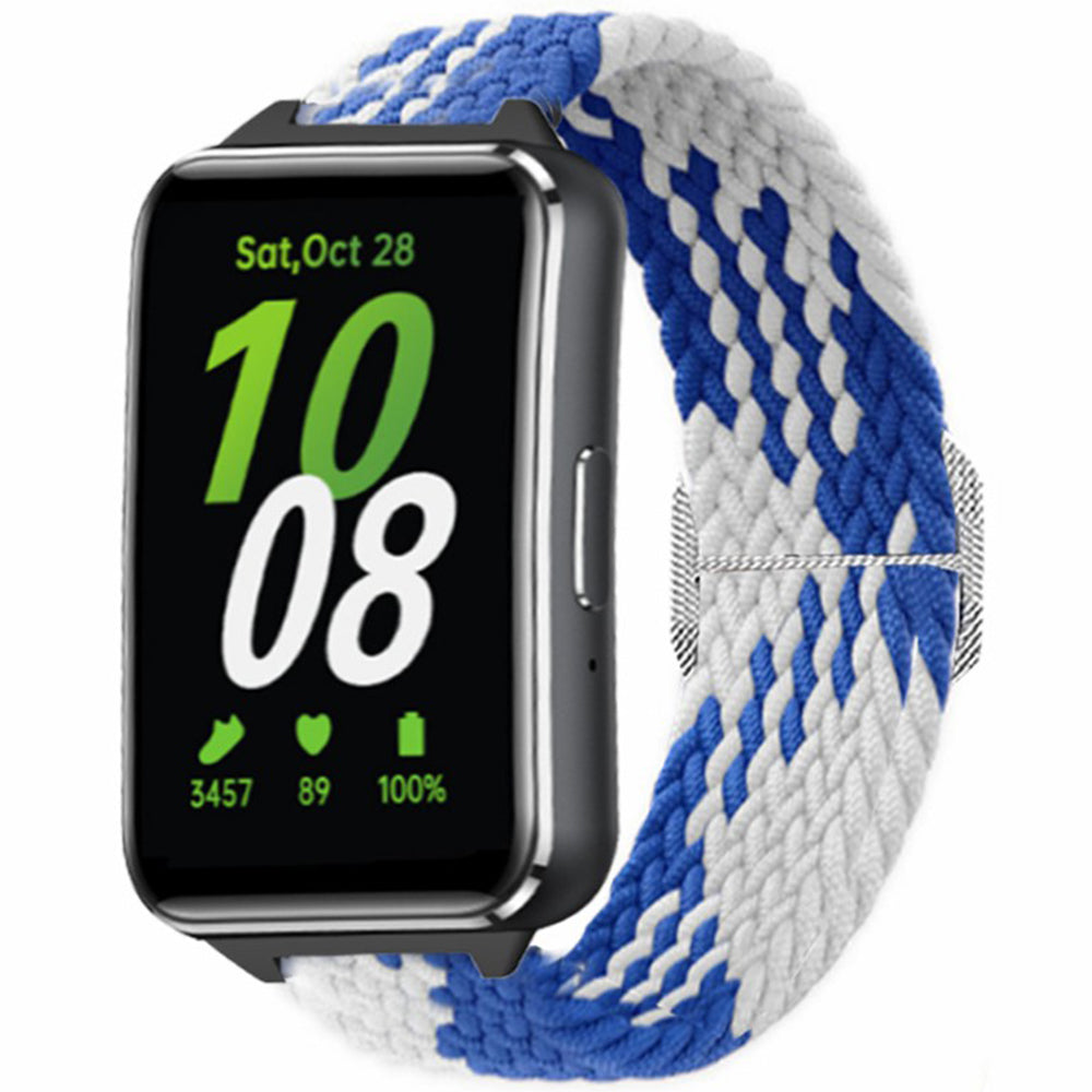 For Samsung Galaxy Fit3 Replacement Band 12mm Nylon Braided Watch Strap - Blue / White