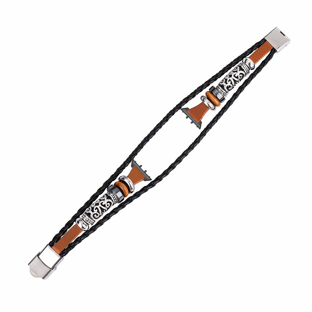 For Samsung Galaxy Fit3 PU Leather+Metal Bracelet Ethnic Retro Style Watch Strap - Brown