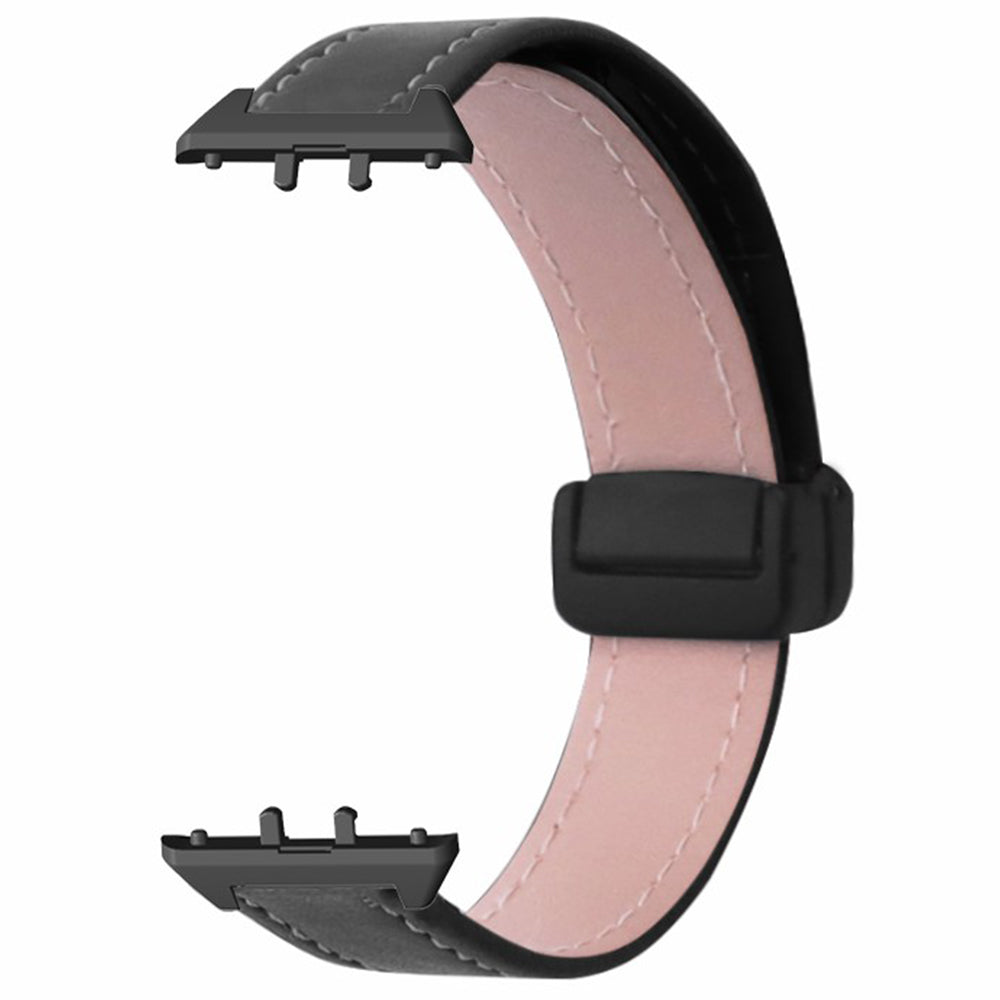 For Samsung Galaxy Fit3 Watch Band Genuine Cow Leather Folding Magnetic Buckle Strap - Black