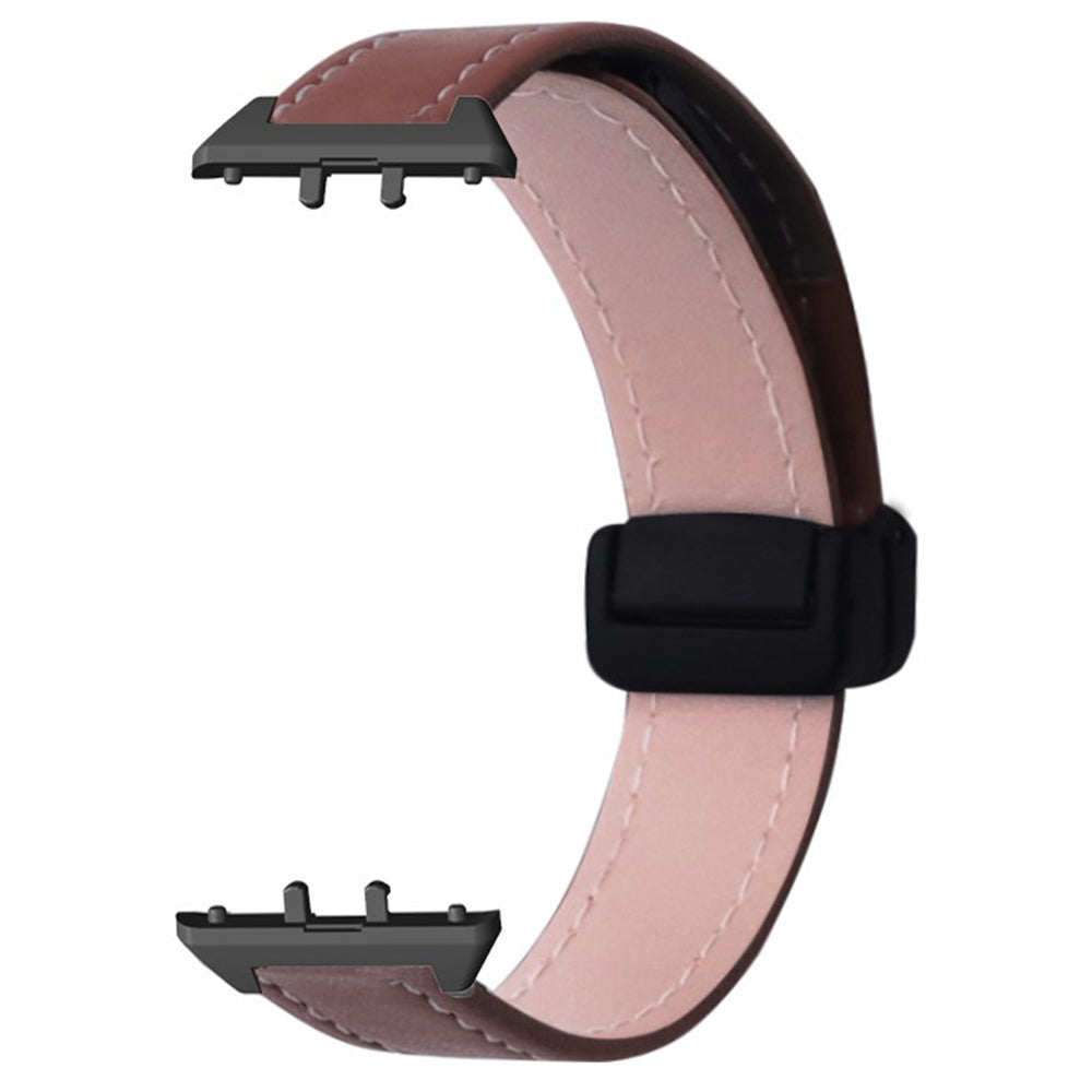 For Samsung Galaxy Fit3 Watch Band Genuine Cow Leather Folding Magnetic Buckle Strap - Coffee