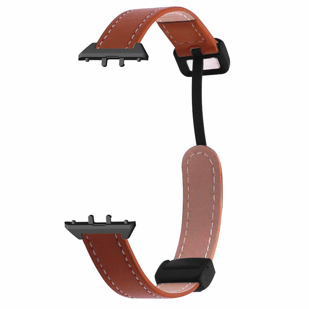 For Samsung Galaxy Fit3 Watch Band Genuine Cow Leather Folding Magnetic Buckle Strap - Brown