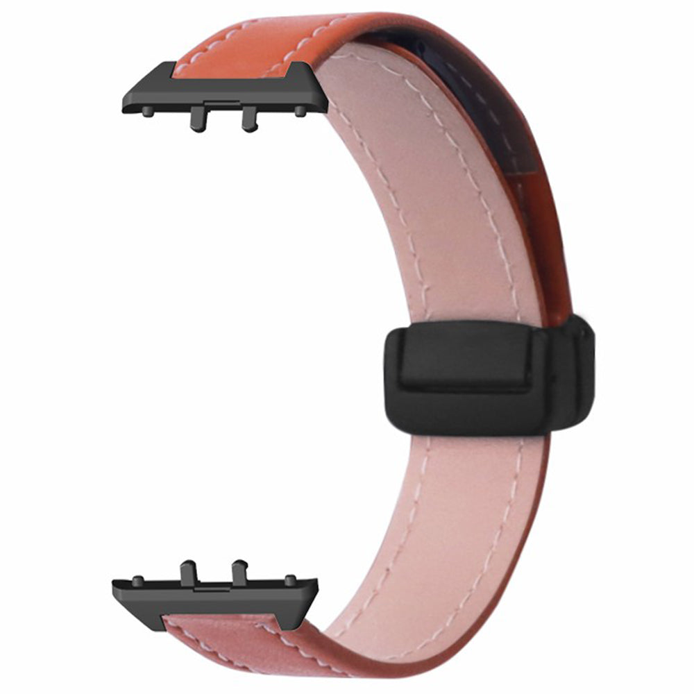 For Samsung Galaxy Fit3 Watch Band Genuine Cow Leather Folding Magnetic Buckle Strap - Brown